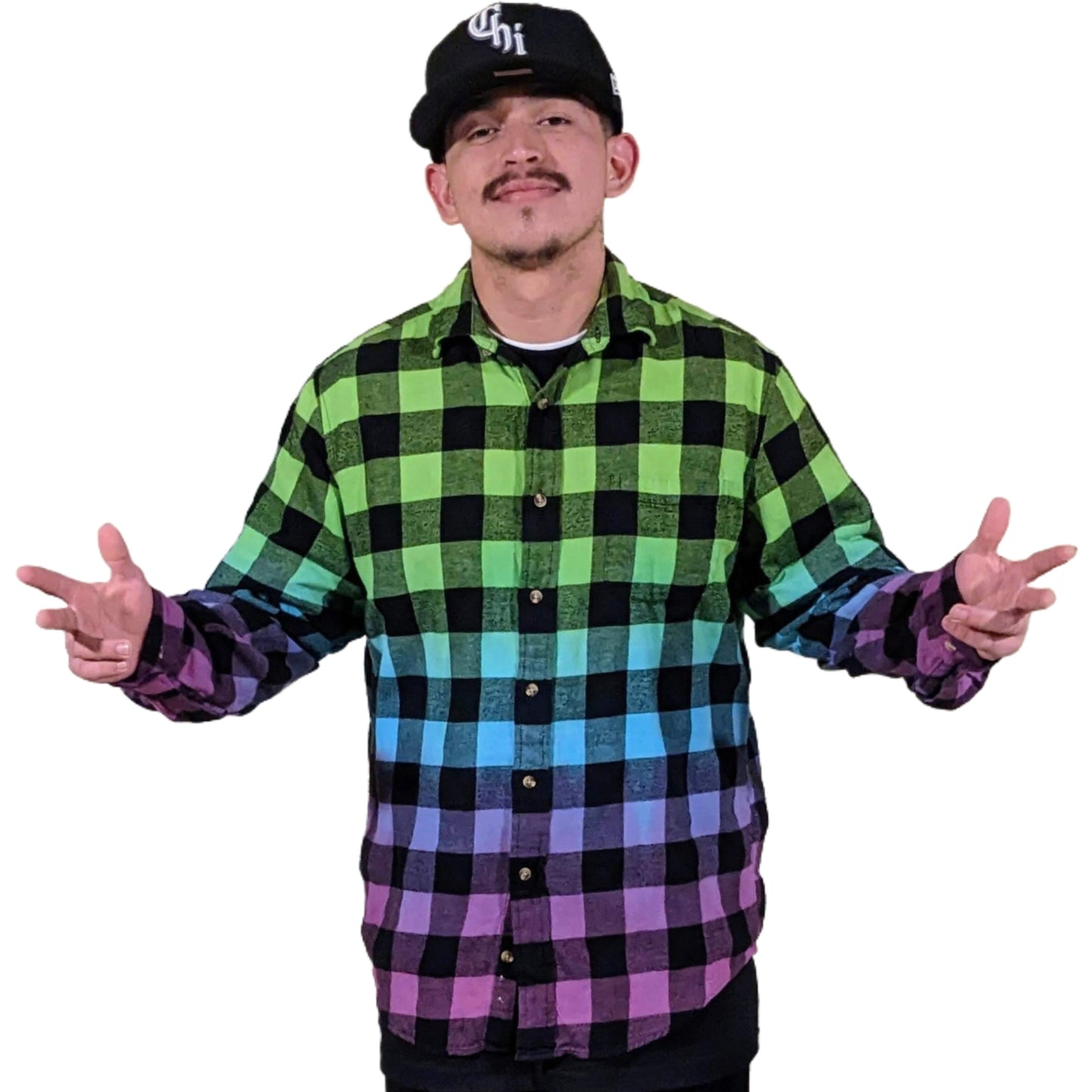 Men's Custom Neon Green Blue Purple Flannel - Color Fuse Buffalo Plaid Shirt