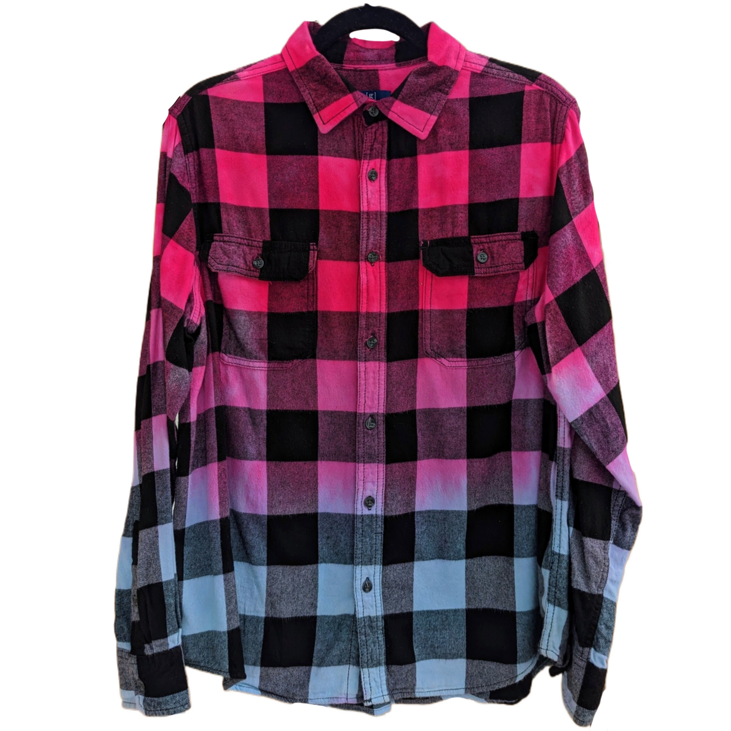 Women's Tie Dye Flannel - Oversized Hot Pink Purple Blue Color Fuse Buffalo Plaid Shirt
