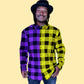 Kollideoscope Flannel Shirt Handmade Purple Yellow Tie Dye Plaid Flannel Shirt color block Unisex