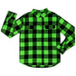 Men's neon Green and Black Buffalo Plaid Flannel Shirt Handmade by Kollideoscope
