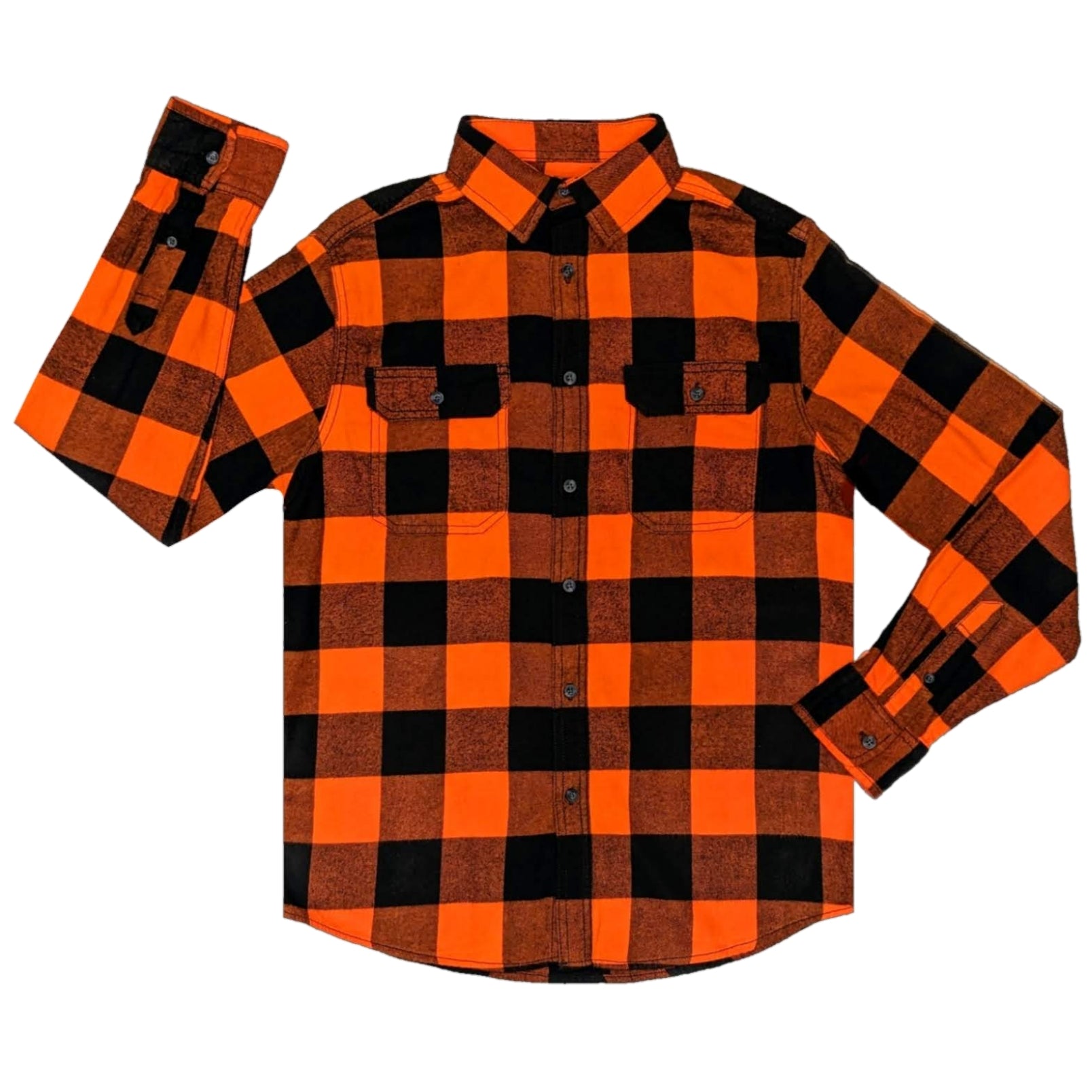 Men's Neon Orange and Black Buffalo Plaid Flannel Shirt Handmade by Kollideoscope