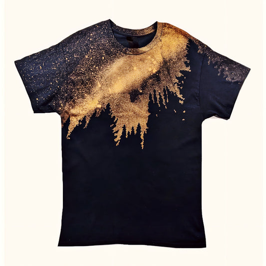 Handmade Acid Wash Forest Graphic Tee - Galaxy Camping Under the Night Sky Bleach Splatter Shirt - Oversized Pine T Shirt - Hiking Tie Dye