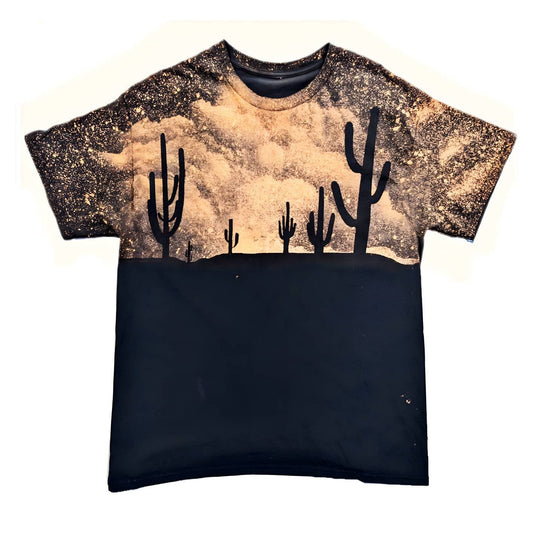 Handmade Cactus Bleached Shirt - Desert Sunset Graphic Tee - Arizona Reverse Tie Dye - Boho Cowboy Acid Wash Grunge 90s Distressed Festival