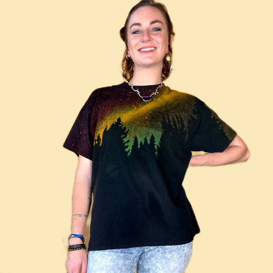 Handmade Rasta Forest Bleach T Shirt - Camping Galaxy Reverse Tie Dye Acid Wash Graphic Tee - hippie festival grunge 90s punk rave unisex