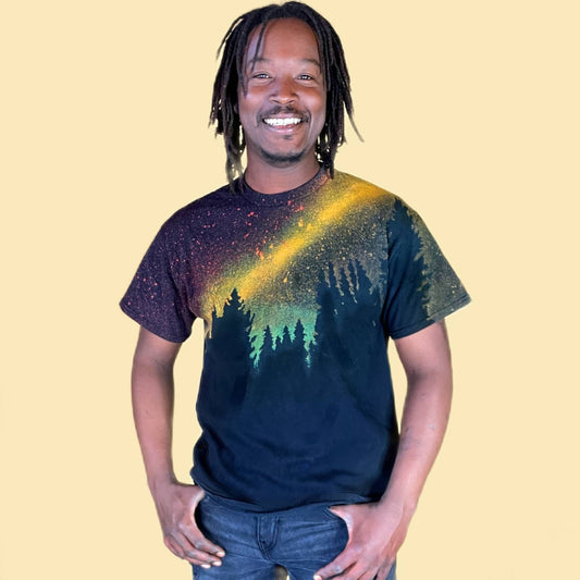 Handmade Rasta Forest Bleach T Shirt - Camping Galaxy Reverse Tie Dye Acid Wash Graphic Tee - hippie festival grunge 90s punk rave unisex