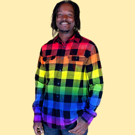 Rainbow Flannel - Pride Rainbow Flannel Shirt - Unisex Tie Dye Buffalo Plaid Shirt - 90s Grunge Hippie Punk Pride Festival - Handmade Plus