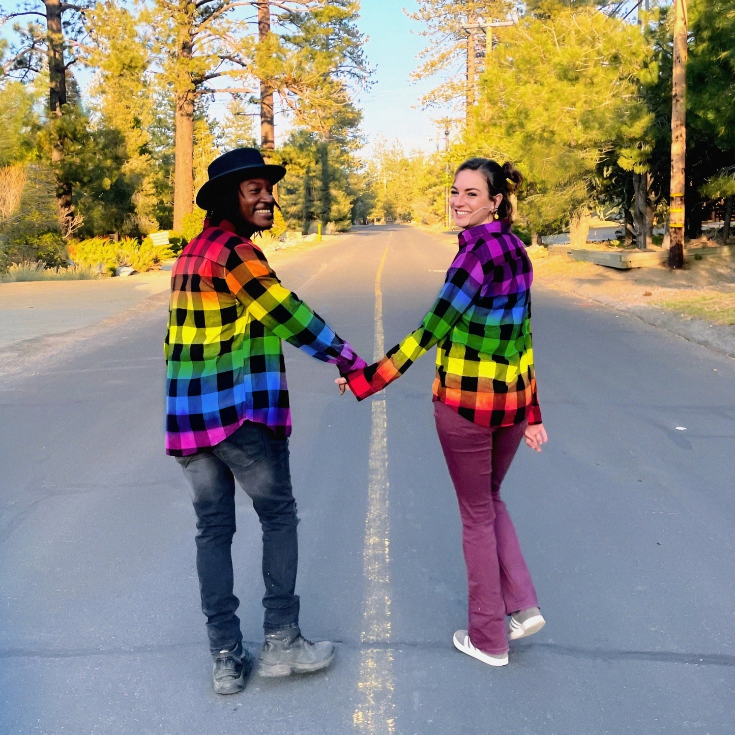 Tie Dye Rainbow Flannel - Purple Pride Flag Buffalo Plaid Shirt
