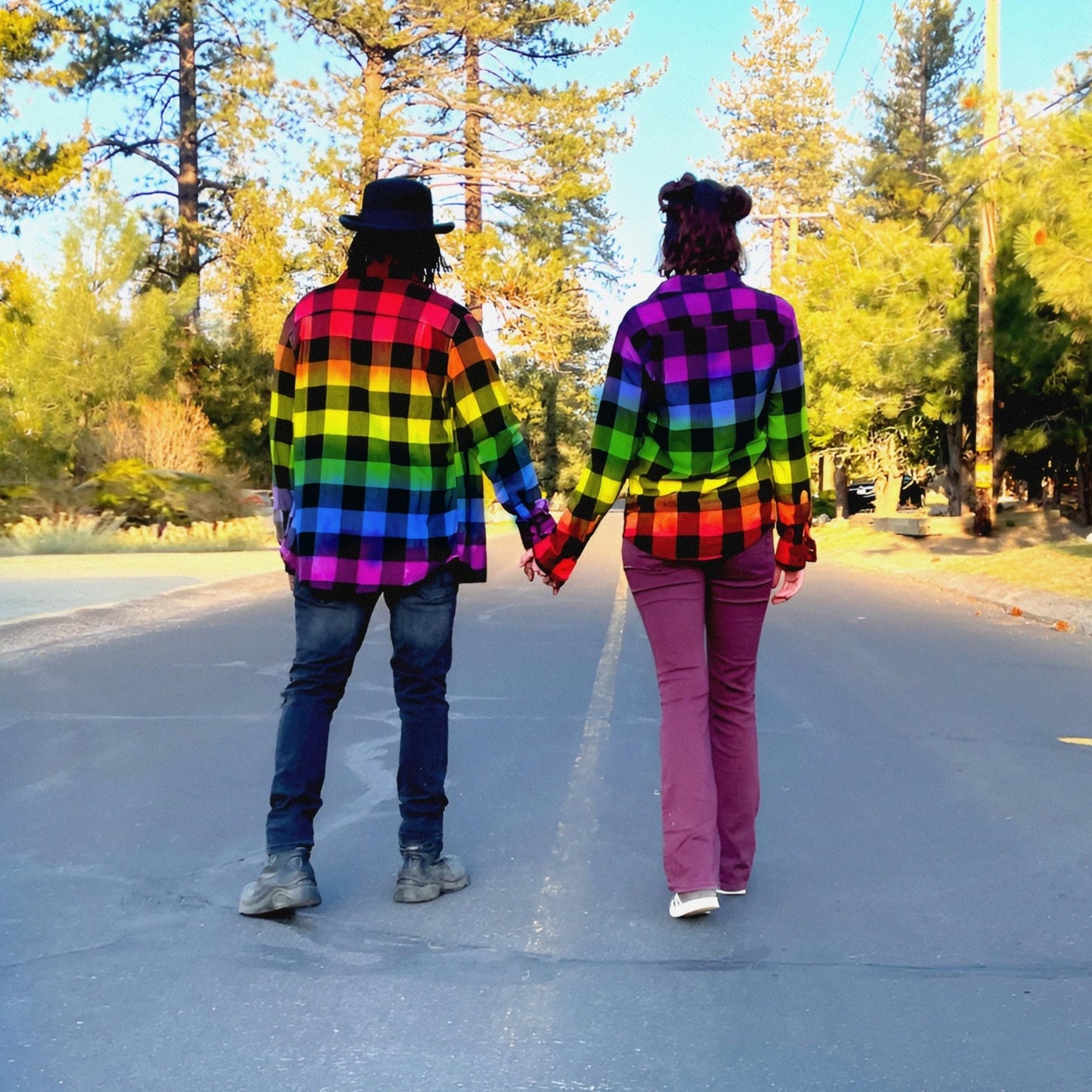 Tie Dye Rainbow Flannel - Purple Pride Flag Buffalo Plaid Shirt