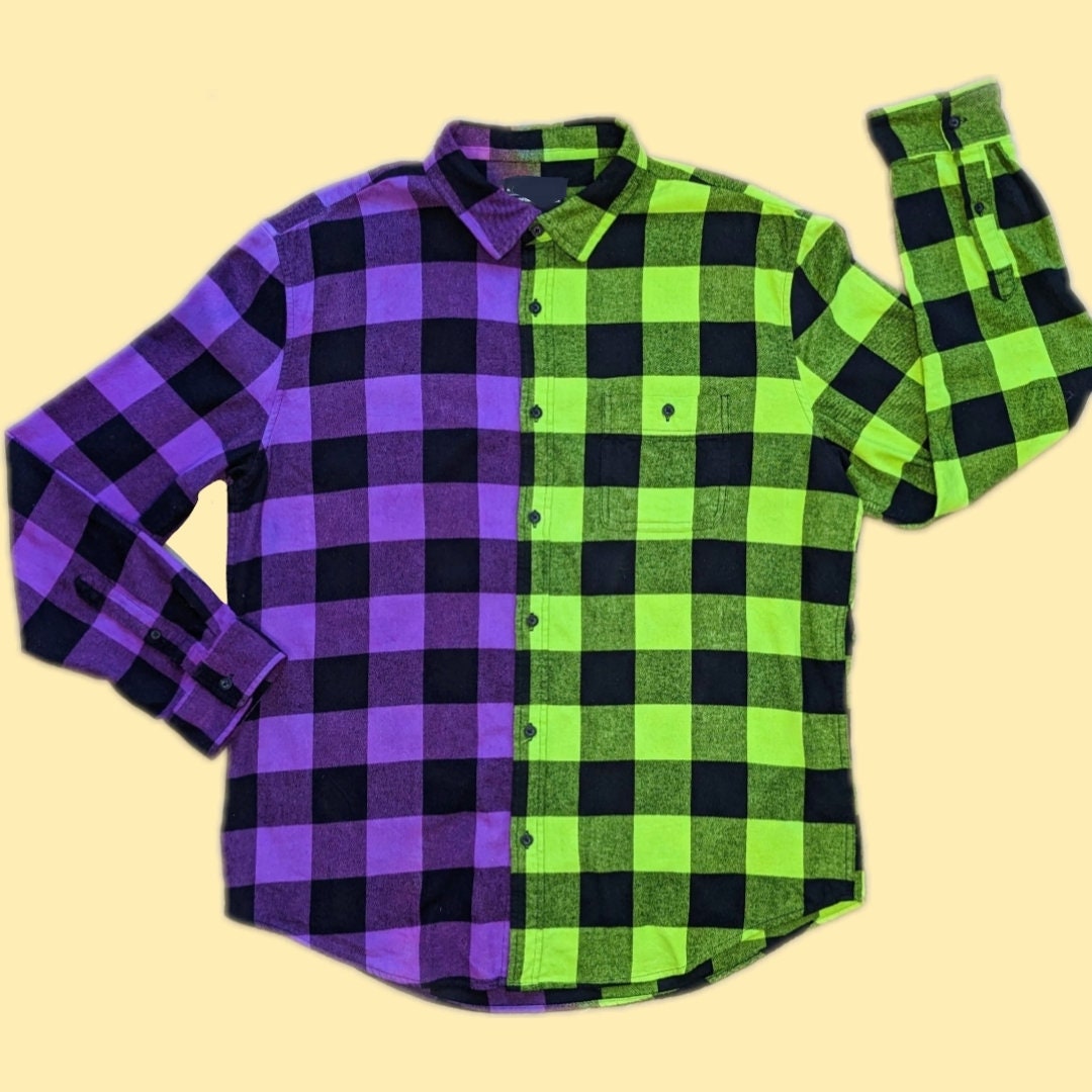 Neon Green Purple Flannel Shirt for Men 
Men's Punk Flannel 