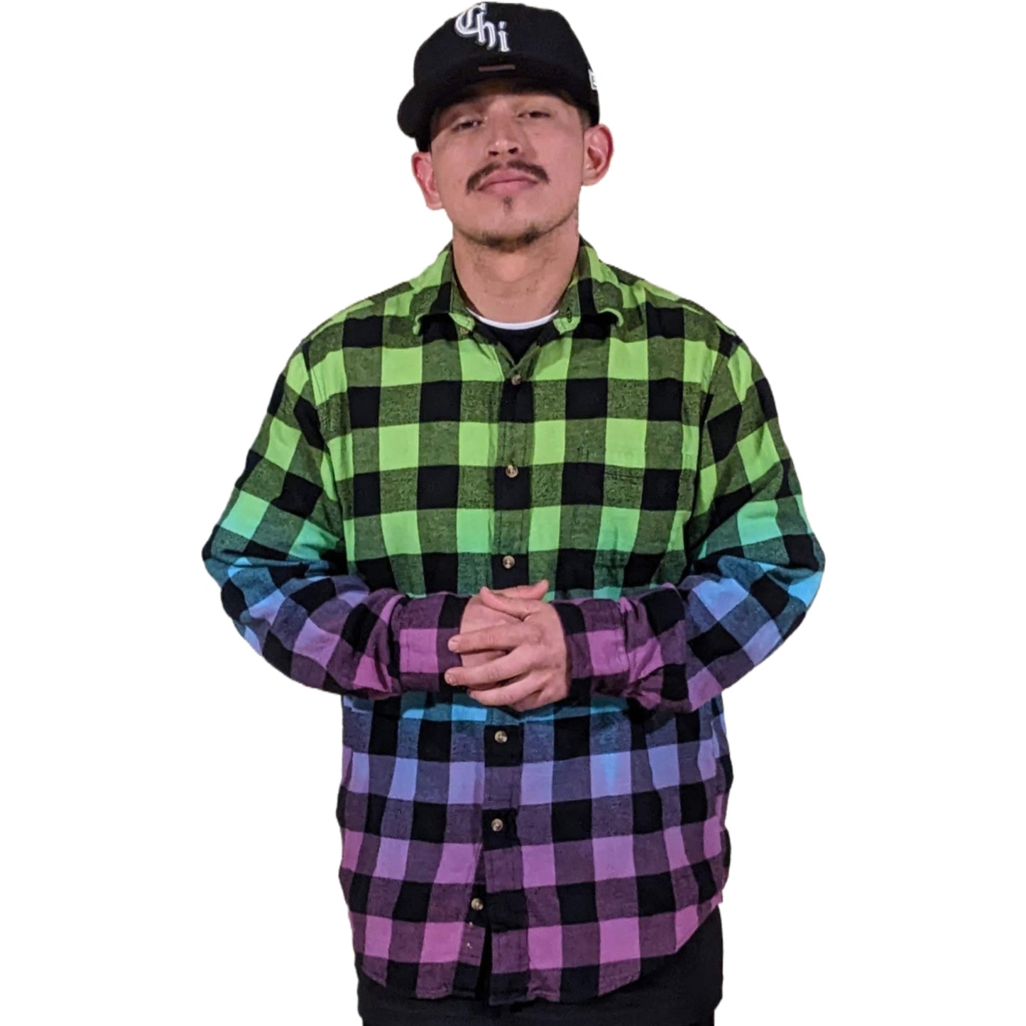 Men's Custom Neon Green Blue Purple Flannel - Color Fuse Buffalo Plaid Shirt