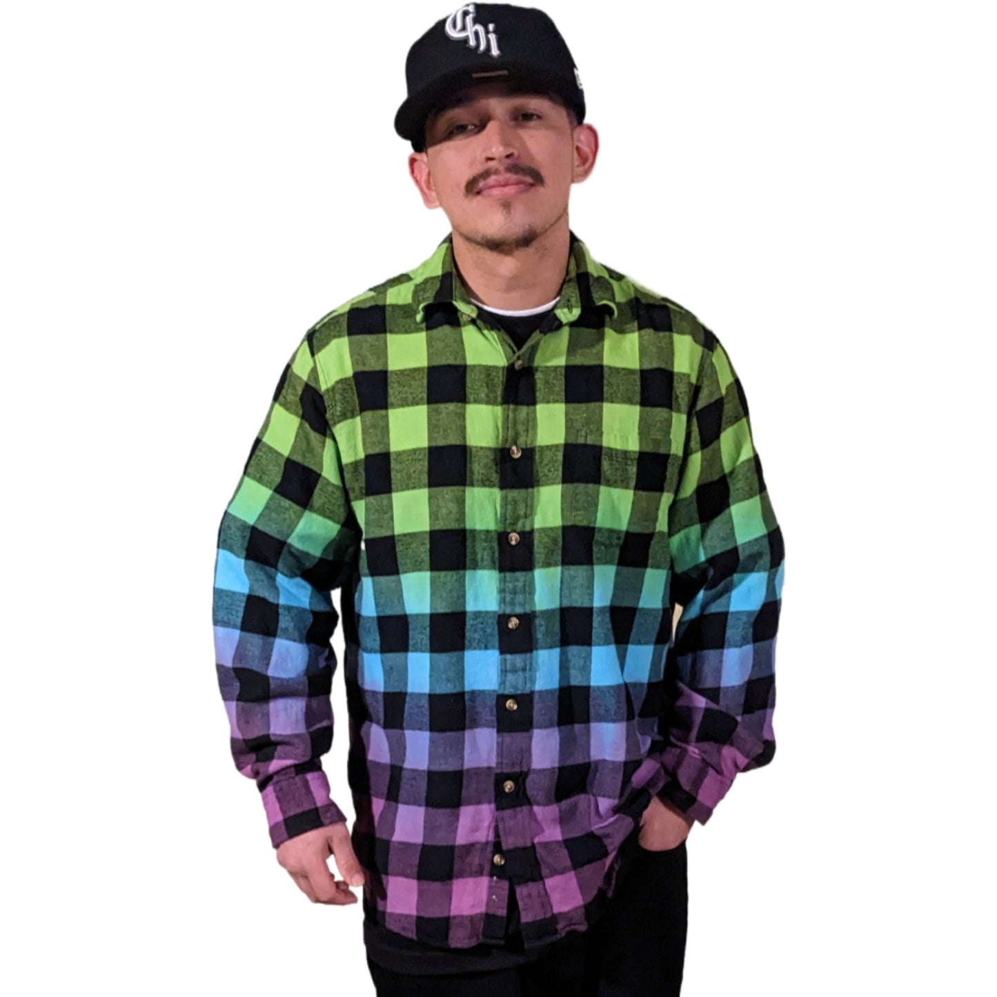 Men's Custom Neon Green Blue Purple Flannel - Color Fuse Buffalo Plaid Shirt