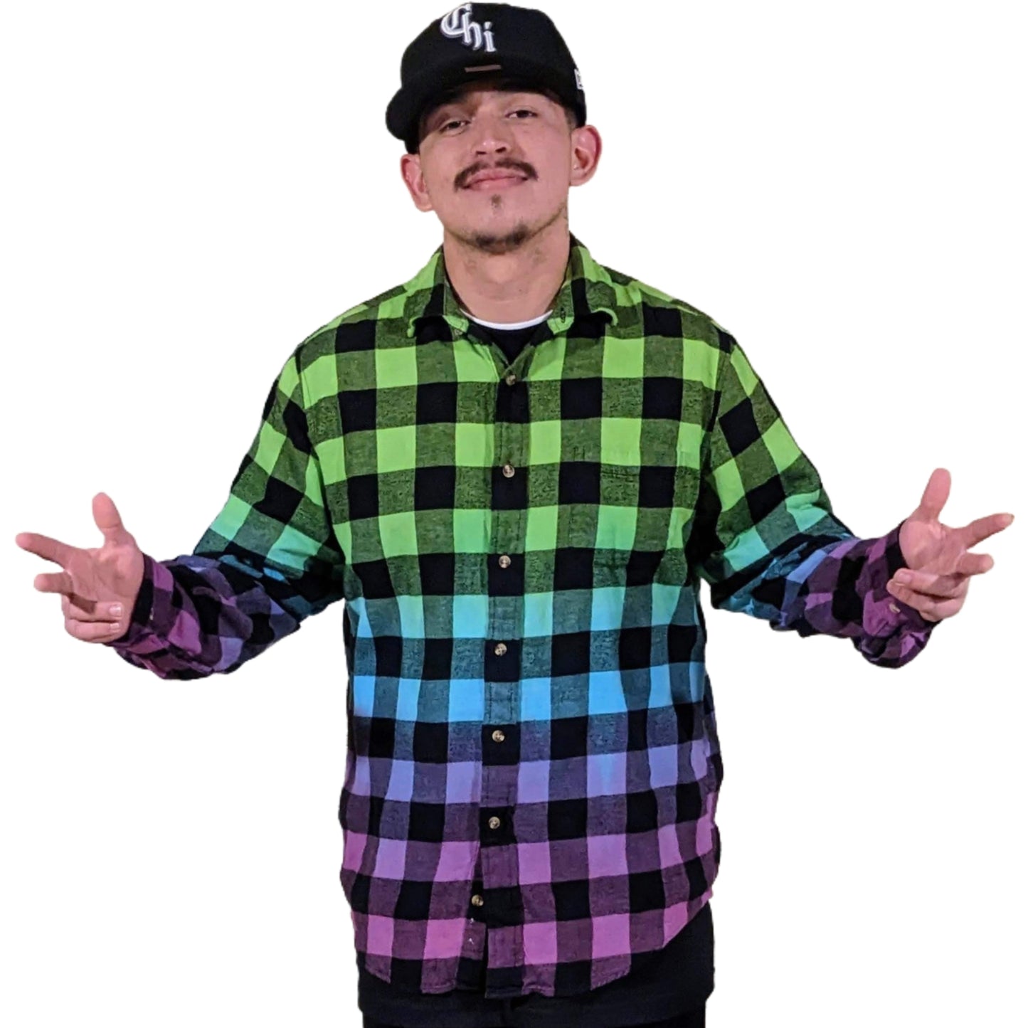 Men's Custom Neon Green Blue Purple Flannel - Color Fuse Buffalo Plaid Shirt