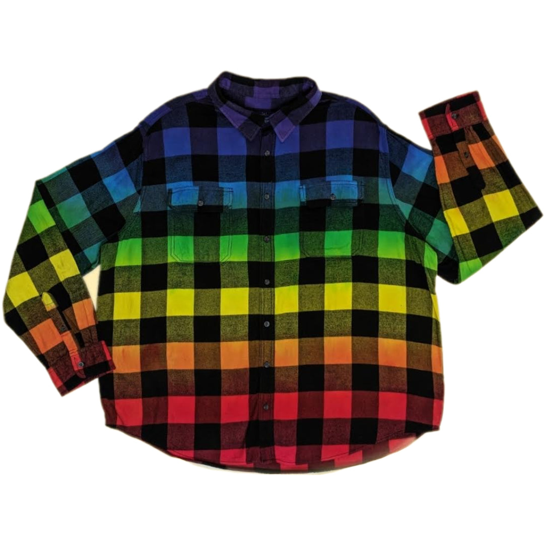 Tie Dye Rainbow Flannel - Purple Pride Flag Buffalo Plaid Shirt