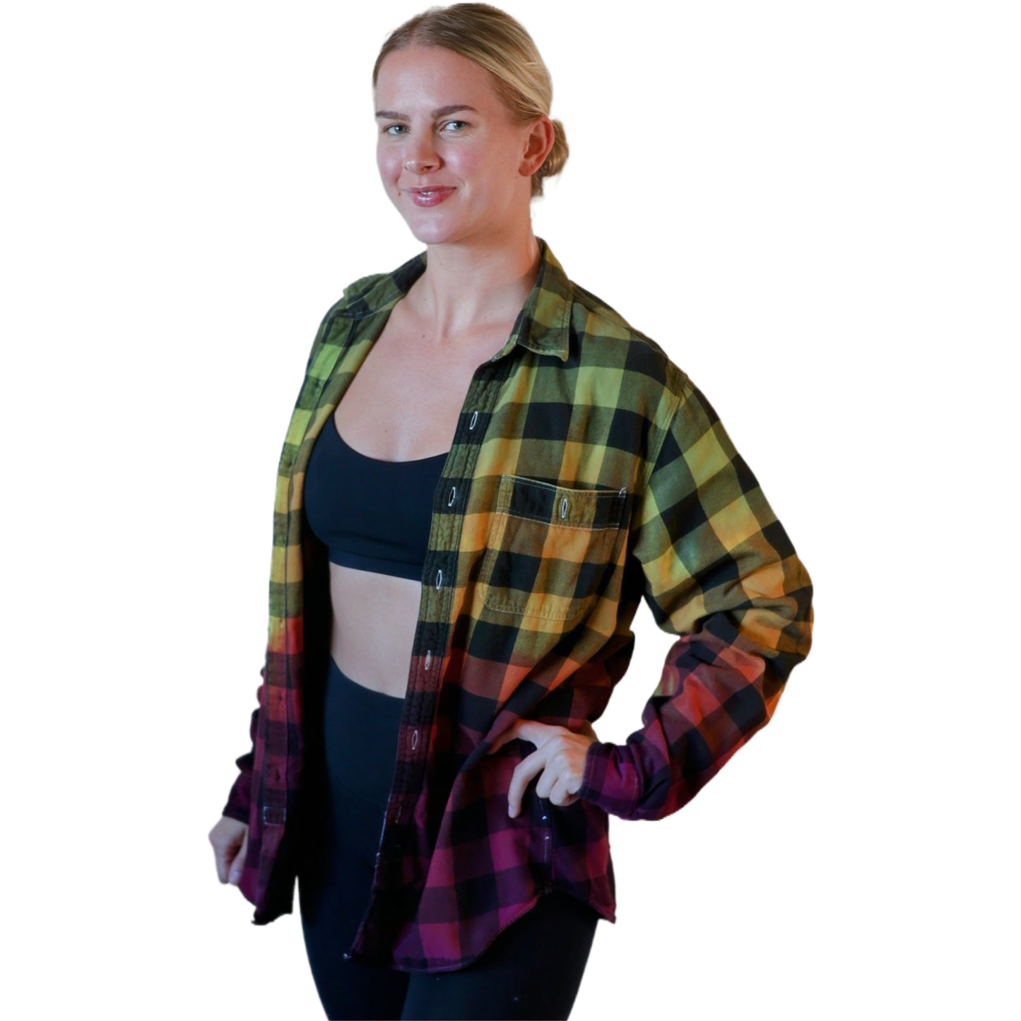 Oversized Grunge Flannel - Earth Tone Tie Dye Rasta Buffalo Plaid Shirt