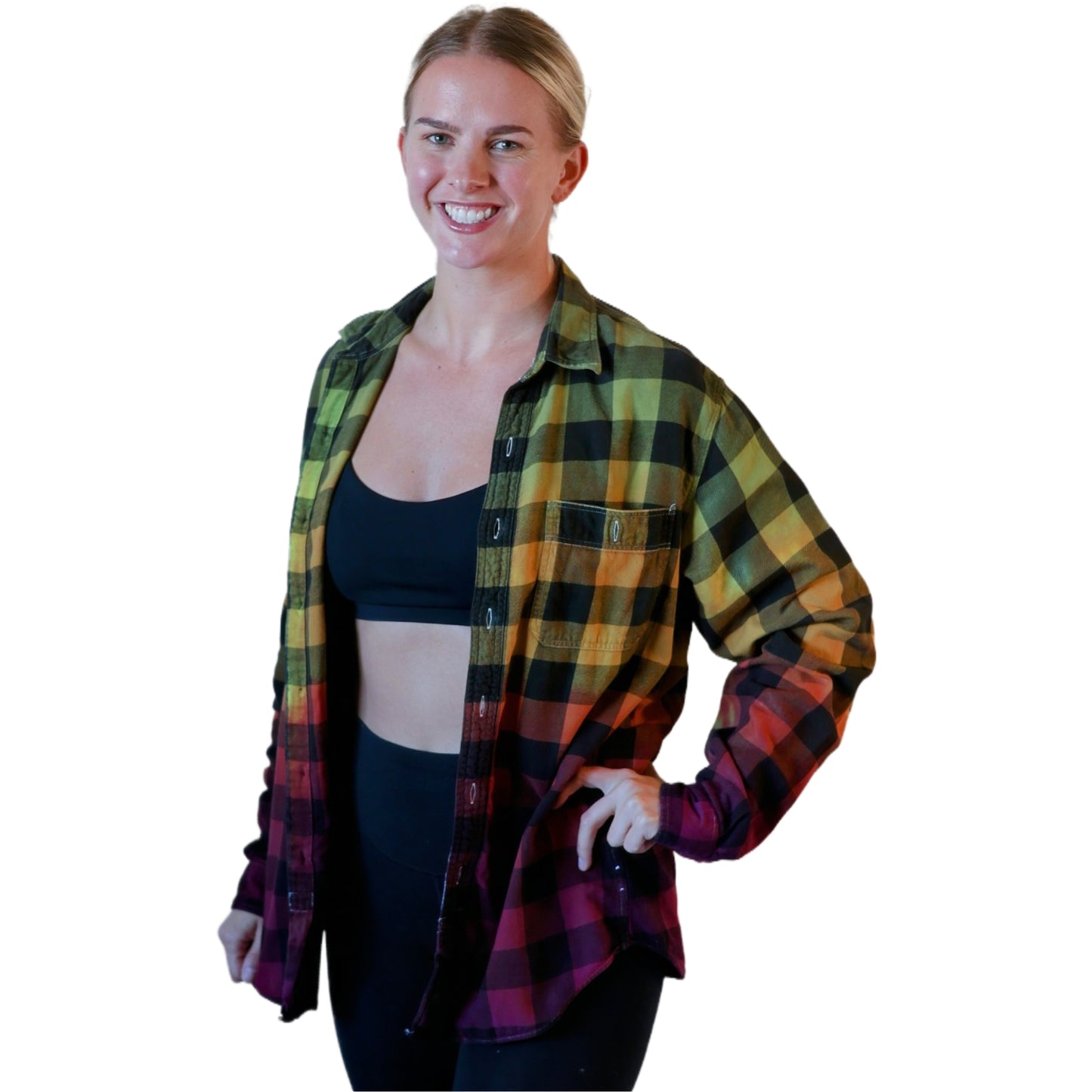 Oversized Grunge Flannel - Earth Tone Tie Dye Rasta Buffalo Plaid Shirt