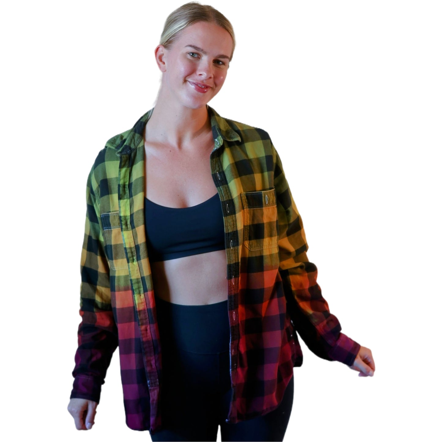 Oversized Grunge Flannel - Earth Tone Tie Dye Rasta Buffalo Plaid Shirt