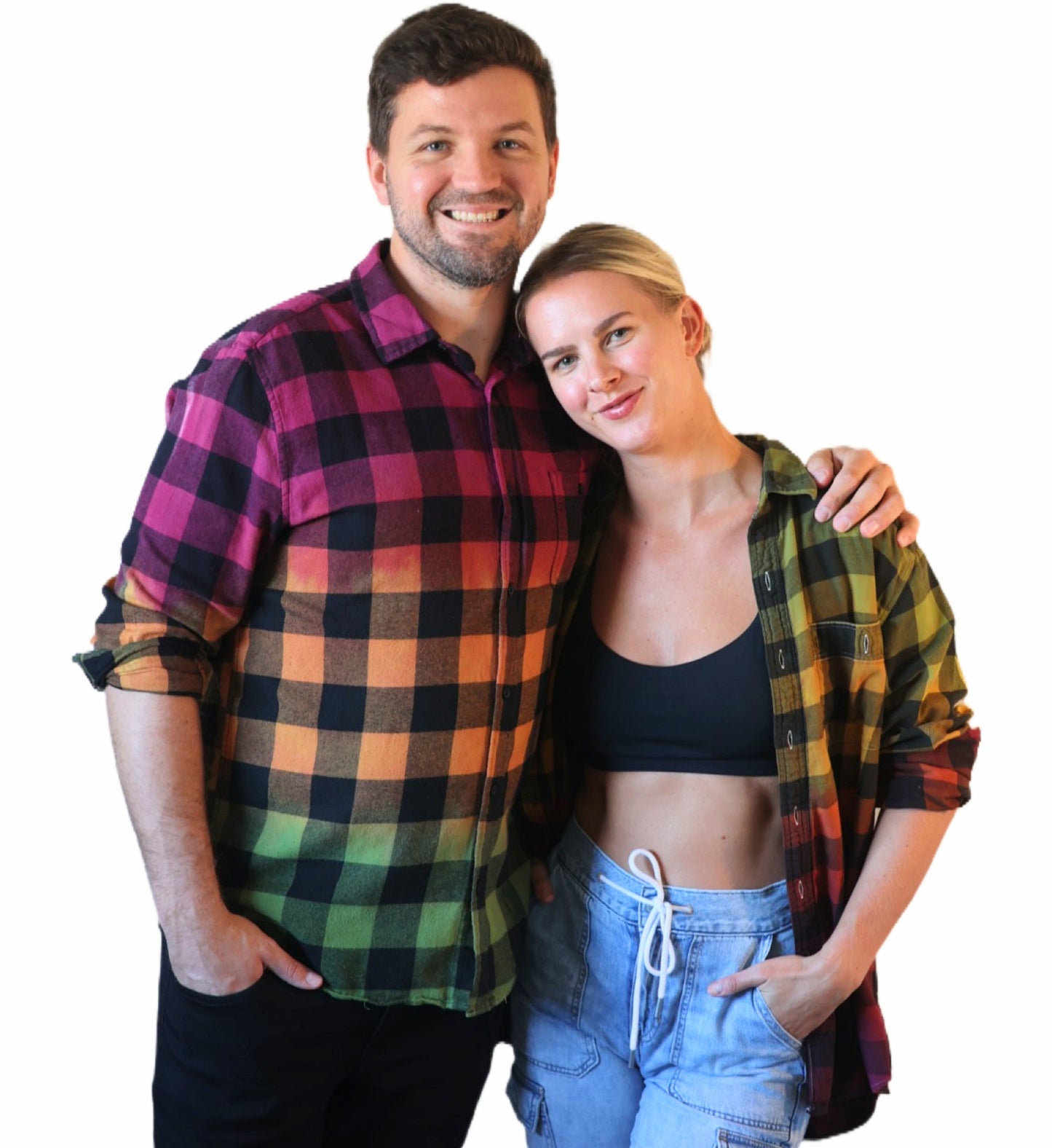 Oversized Grunge Flannel - Earth Tone Tie Dye Rasta Buffalo Plaid Shirt