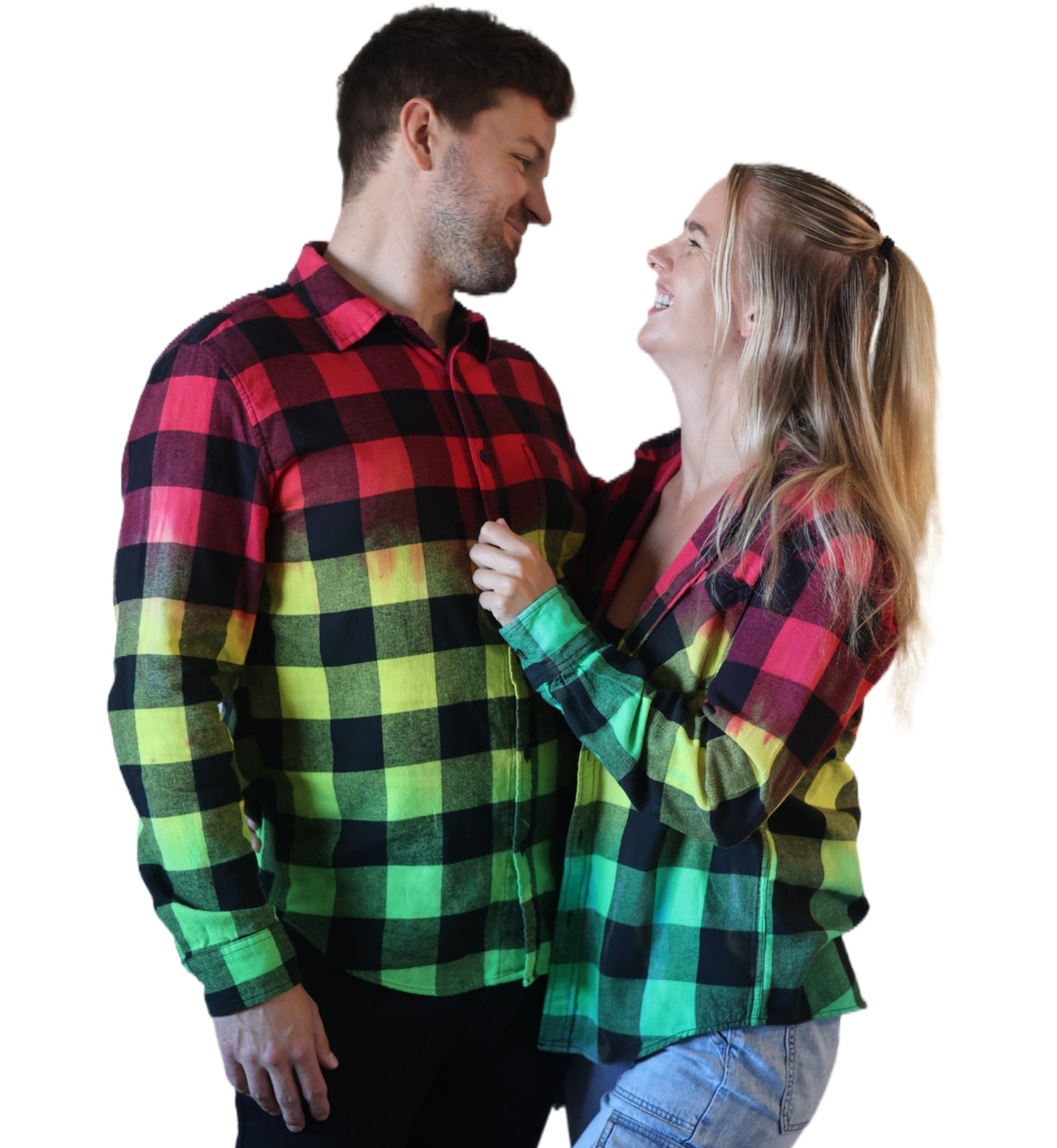 Men's Rasta Tie Dye Flannel - Custom Red Yellow Green Color Fuse Reggae Buffalo Plaid Shirt