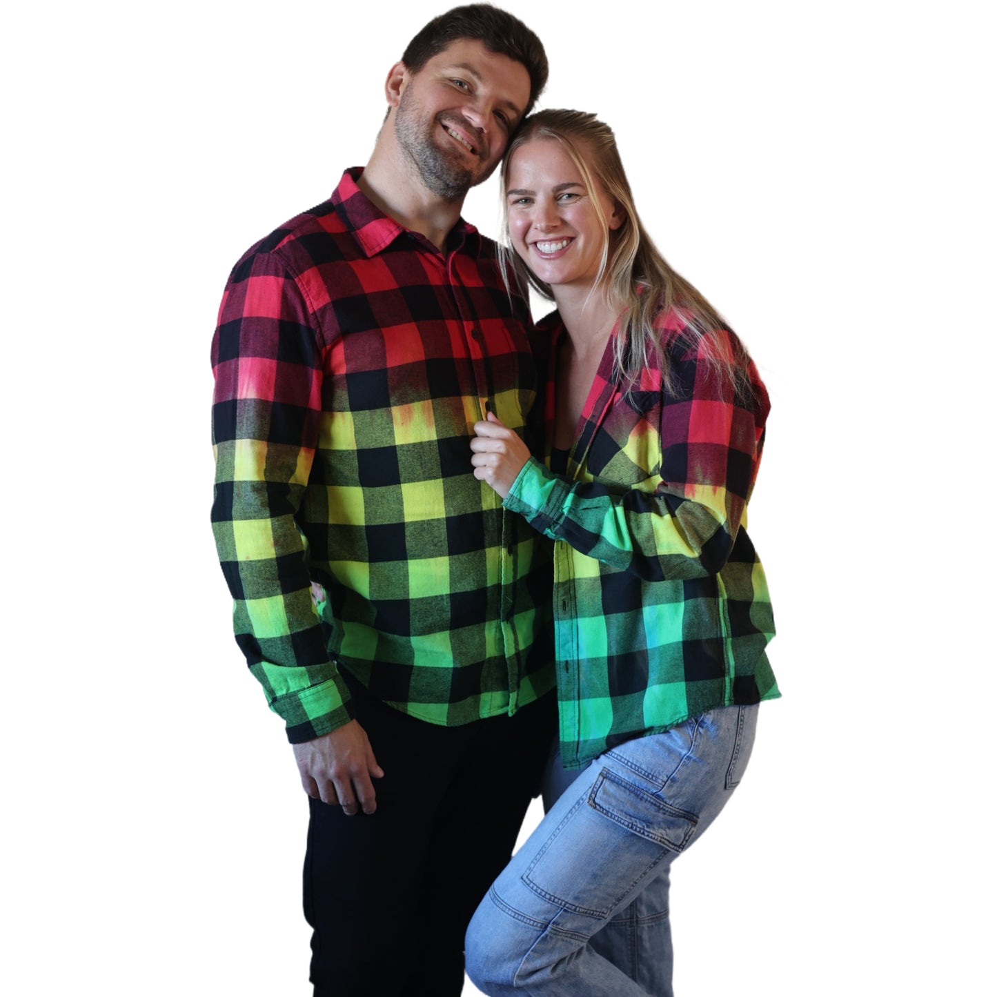 Rasta Tie Dye Flannel - Women's Red Yellow Green Oversized Reggae Buffalo Plaid Shirt