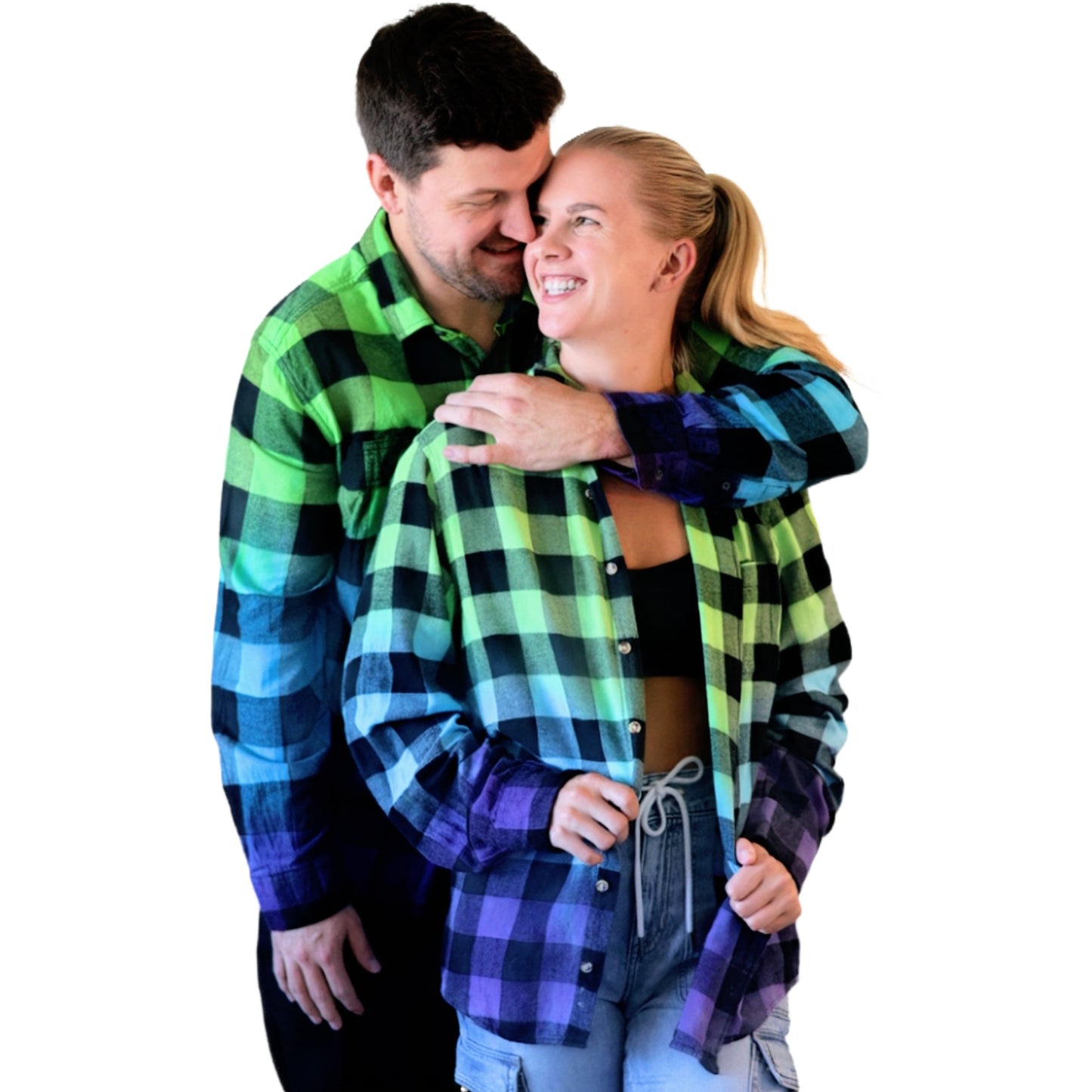 Oversized Tie Dye Flannel - Custom Green Blue Purple Color Fuse Buffalo Plaid Shirt