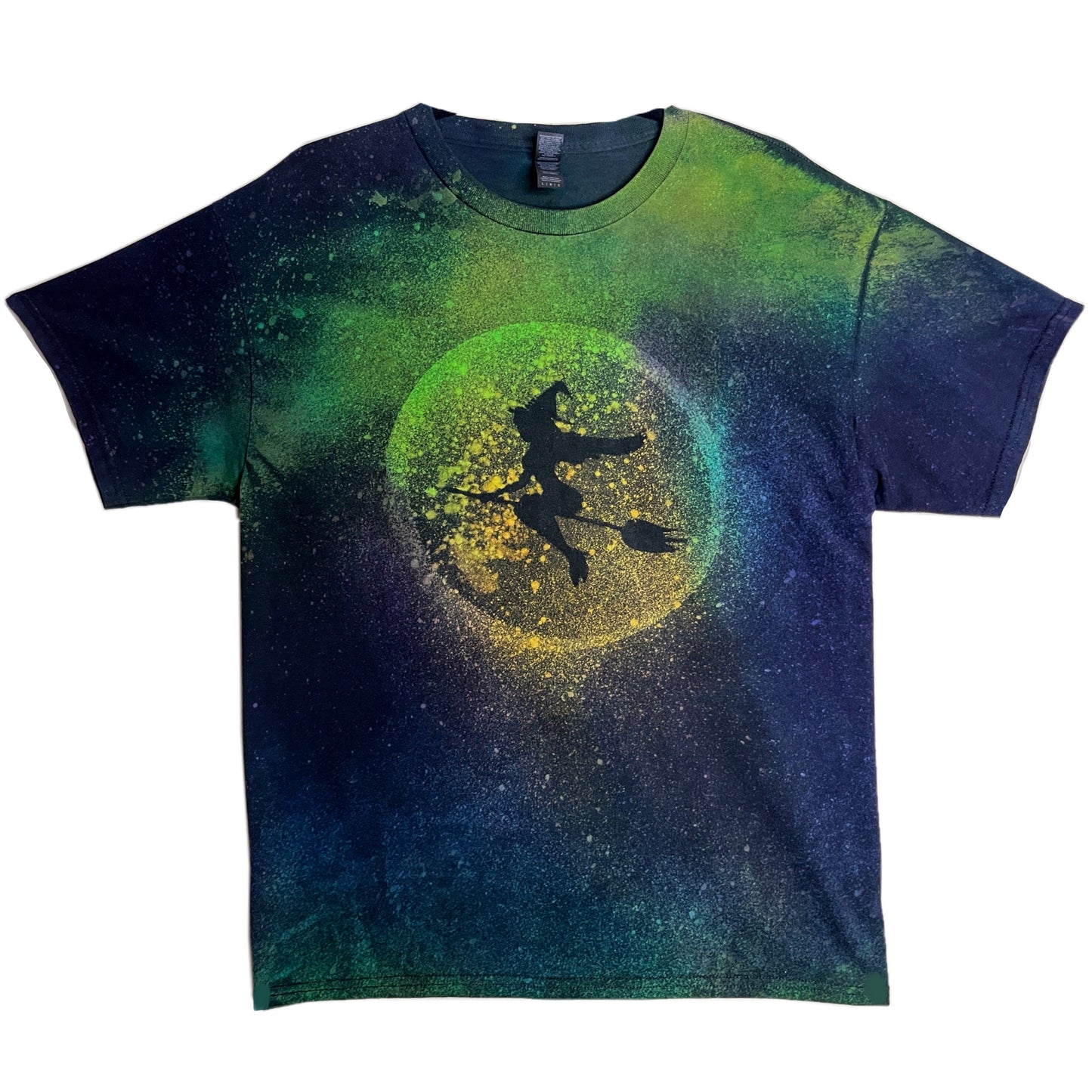 Reverse Dye Spooky Witch Full Moon Tee - Custom Acid Wash Halloween T Shirt