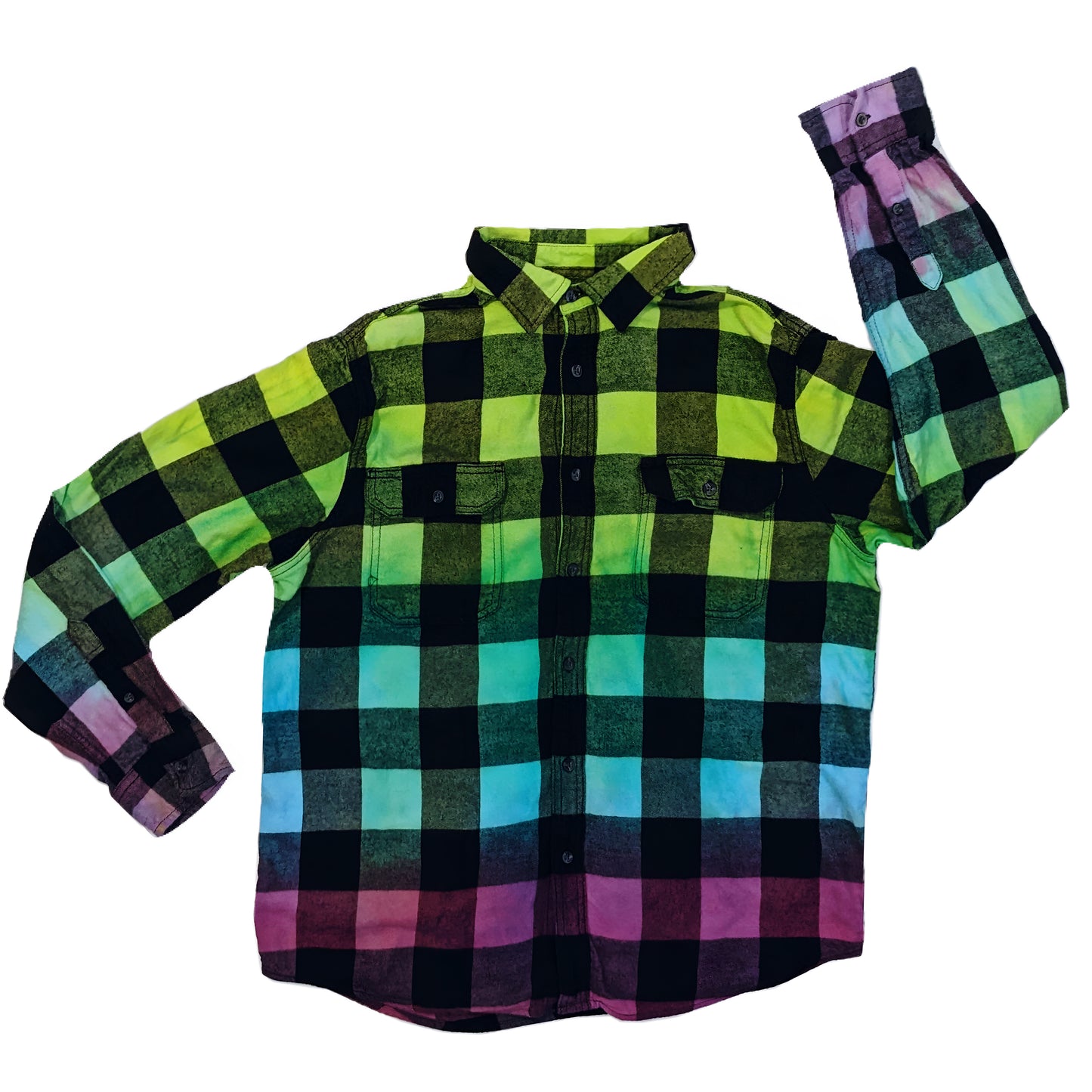 Men's Custom Neon Green Blue Purple Flannel - Color Fuse Buffalo Plaid Shirt