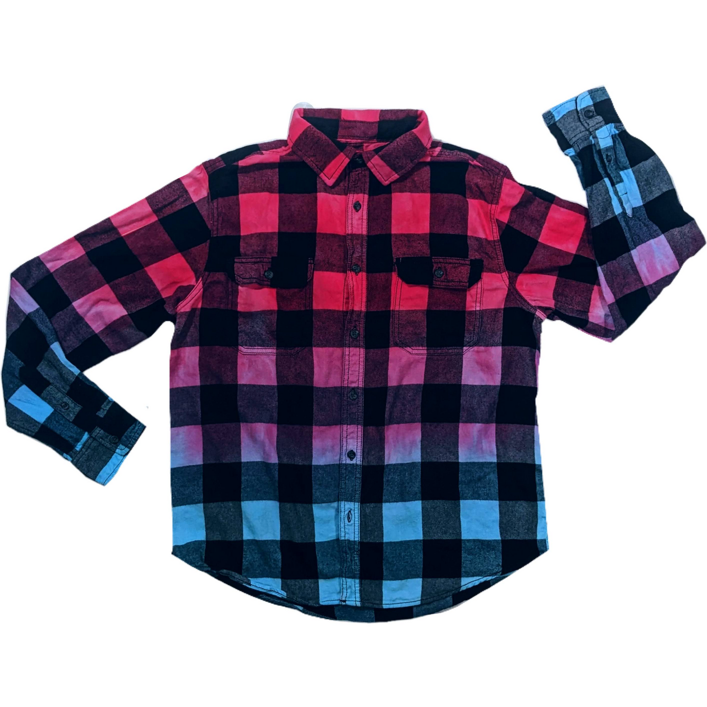 Men's Hot Pink Purple Blue Flannel - Custom Tie Dye Color Fuse Buffalo Plaid Shirt