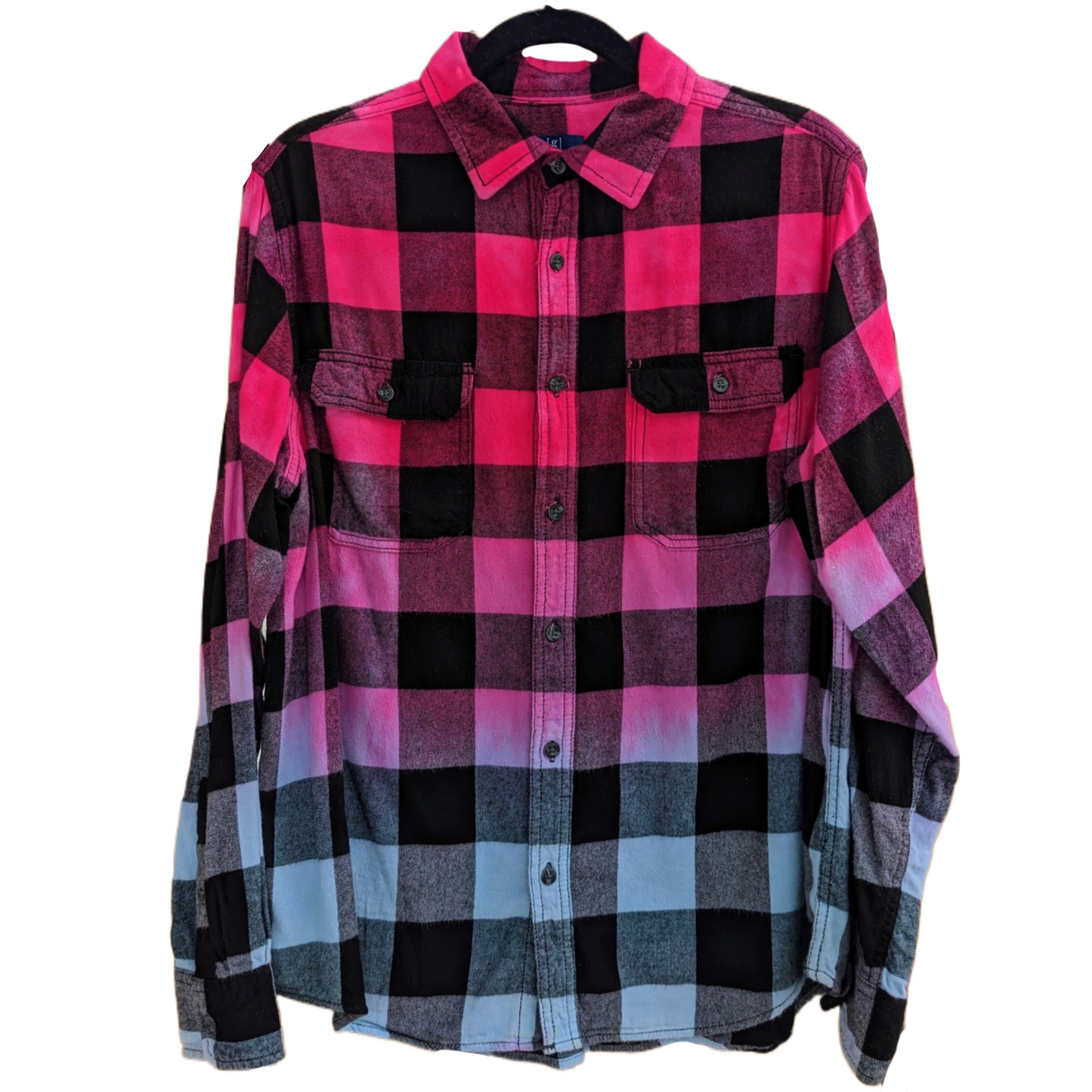 Men's Hot Pink Purple Blue Flannel - Custom Tie Dye Color Fuse Buffalo Plaid Shirt