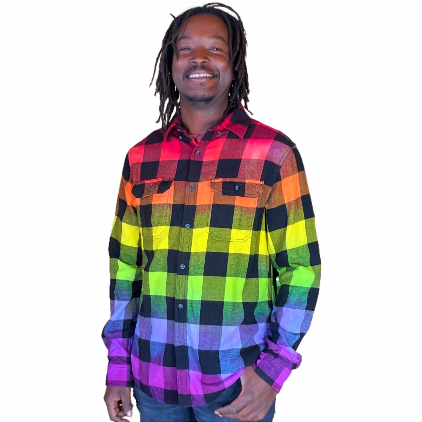 Tie Dye Rainbow Flannel - Rainbow Pride Flag Buffalo Plaid Shirt