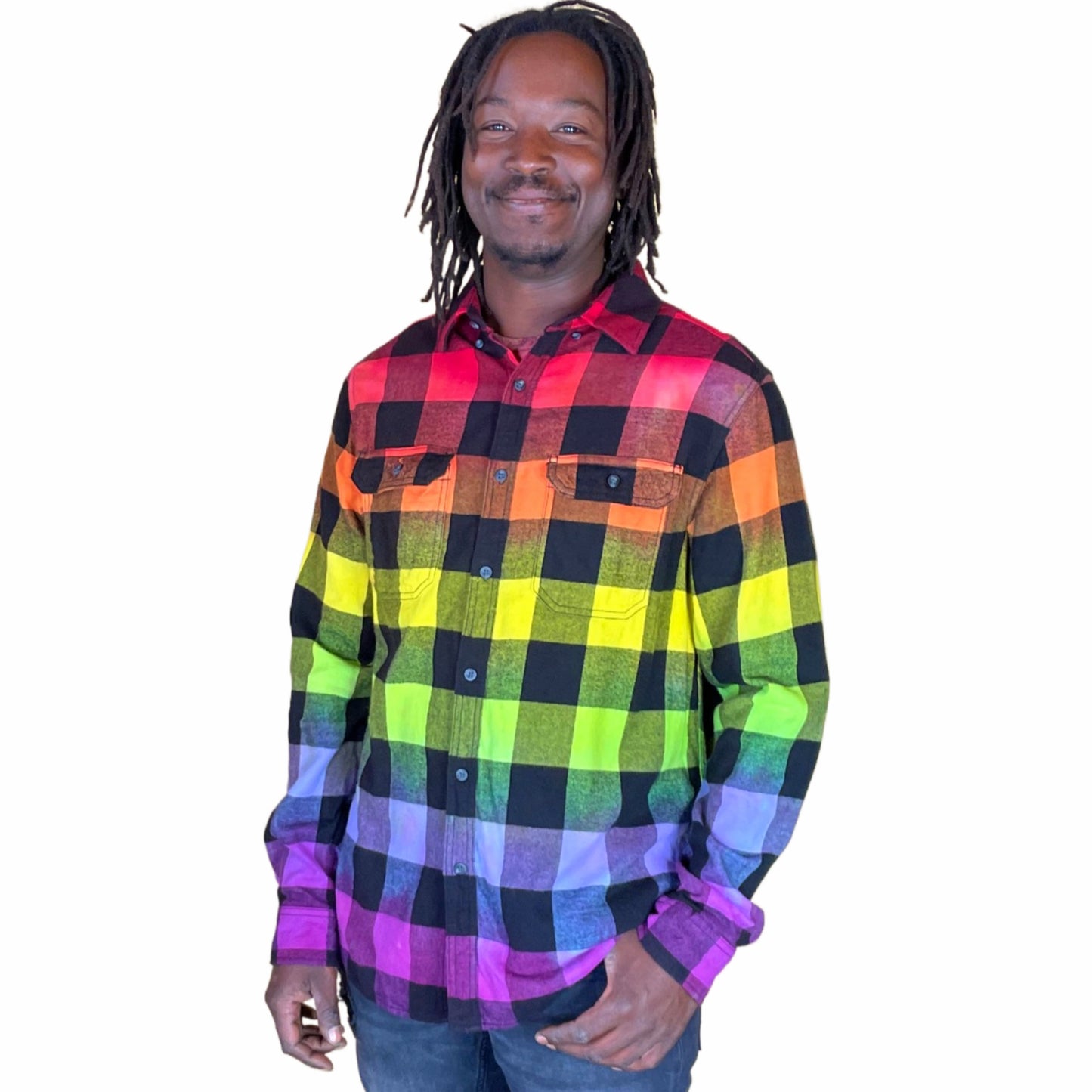 Tie Dye Rainbow Flannel - Rainbow Pride Flag Buffalo Plaid Shirt