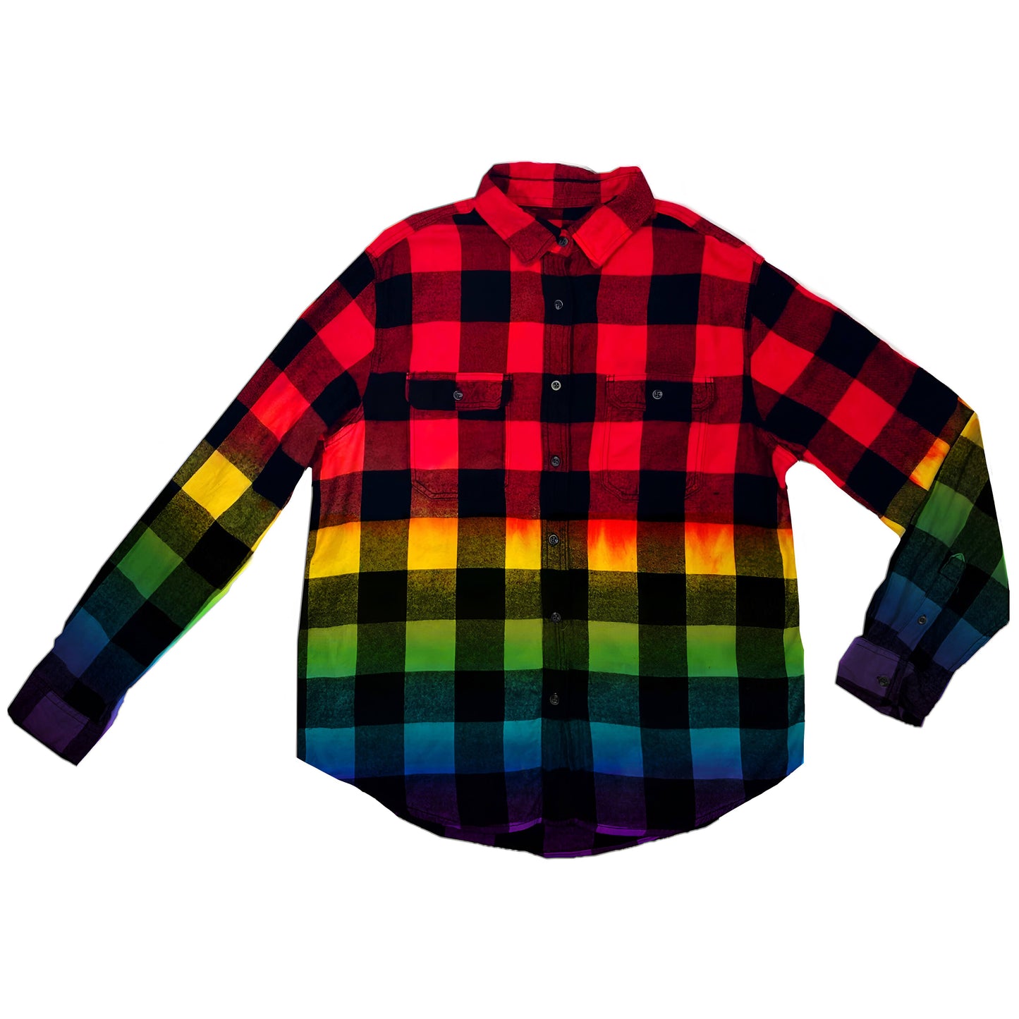 Tie Dye Rainbow Flannel - Rainbow Pride Flag Buffalo Plaid Shirt