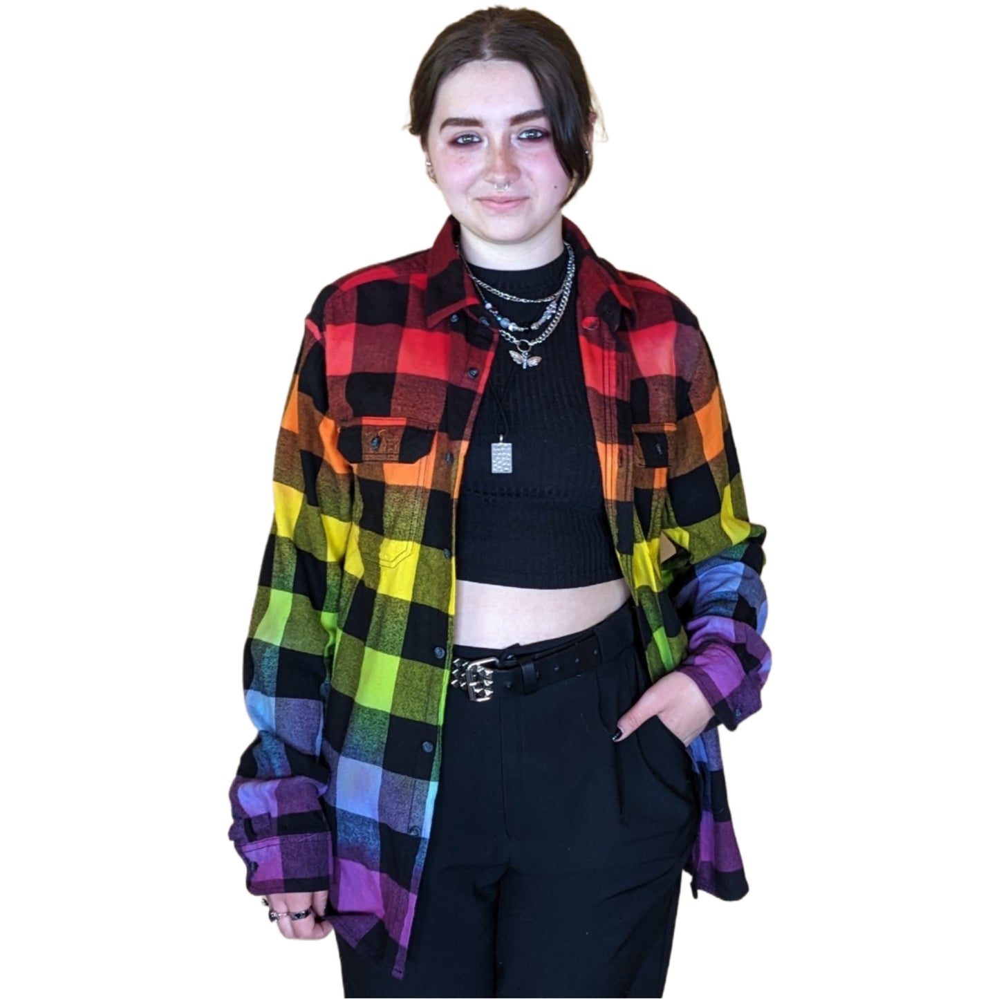 Tie Dye Rainbow Flannel - Rainbow Pride Flag Buffalo Plaid Shirt