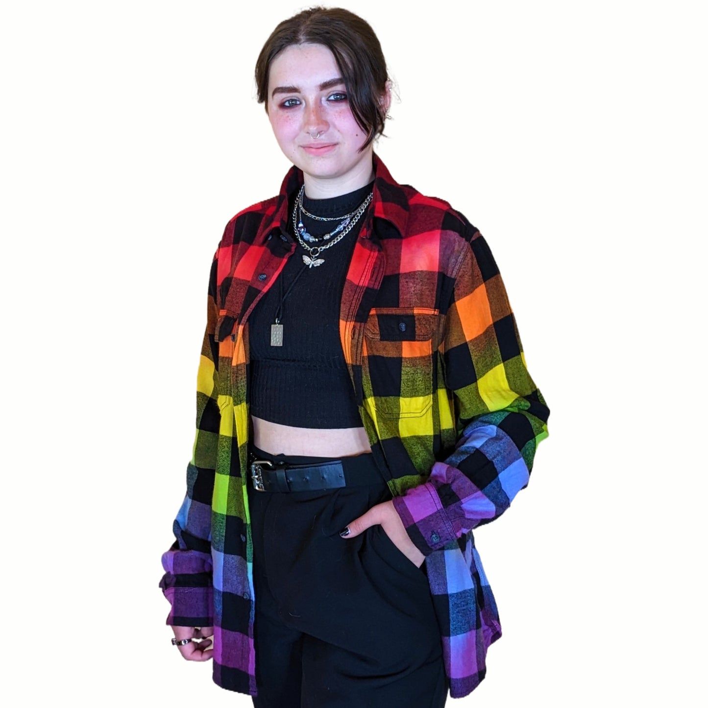 Tie Dye Rainbow Flannel - Rainbow Pride Flag Buffalo Plaid Shirt