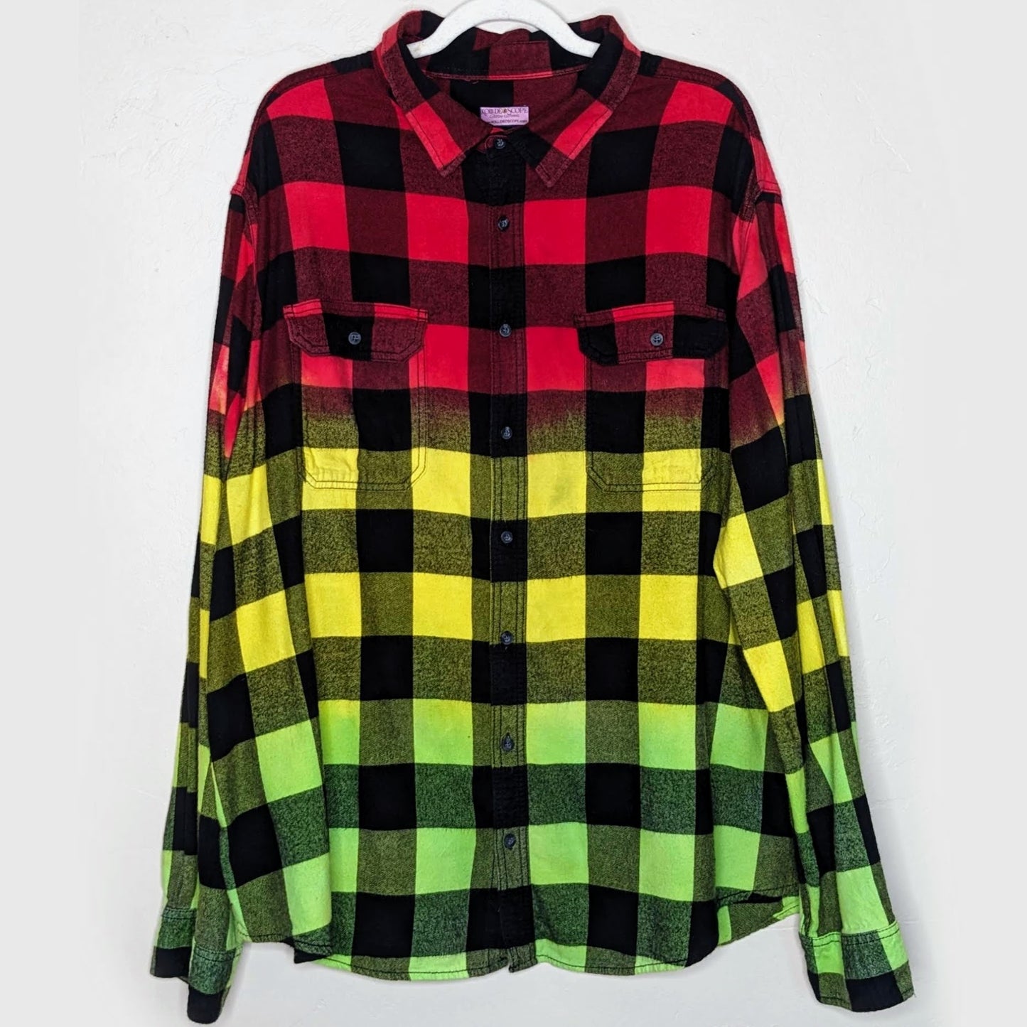 Rasta Tie Dye Flannel - Women's Red Yellow Green Oversized Reggae Buffalo Plaid Shirt