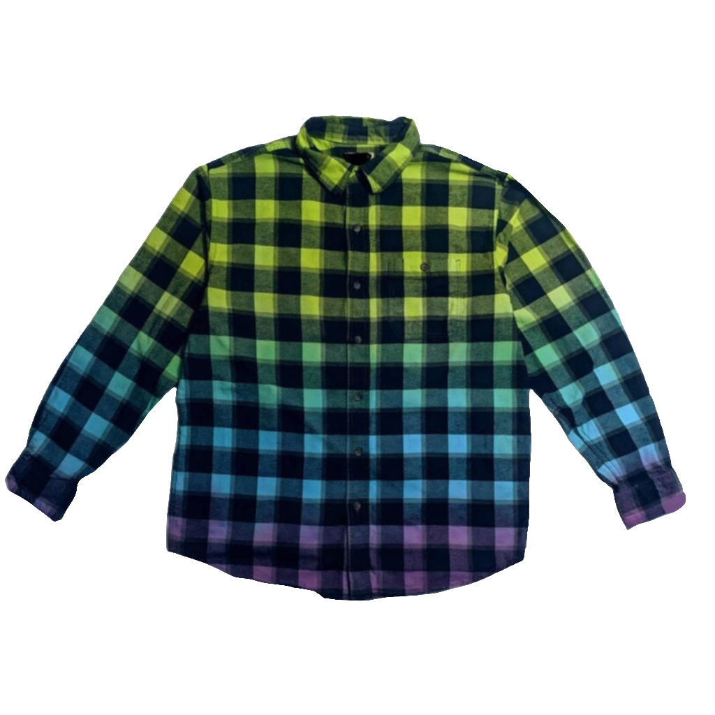 Oversized Tie Dye Flannel - Custom Green Blue Purple Color Fuse Buffalo Plaid Shirt