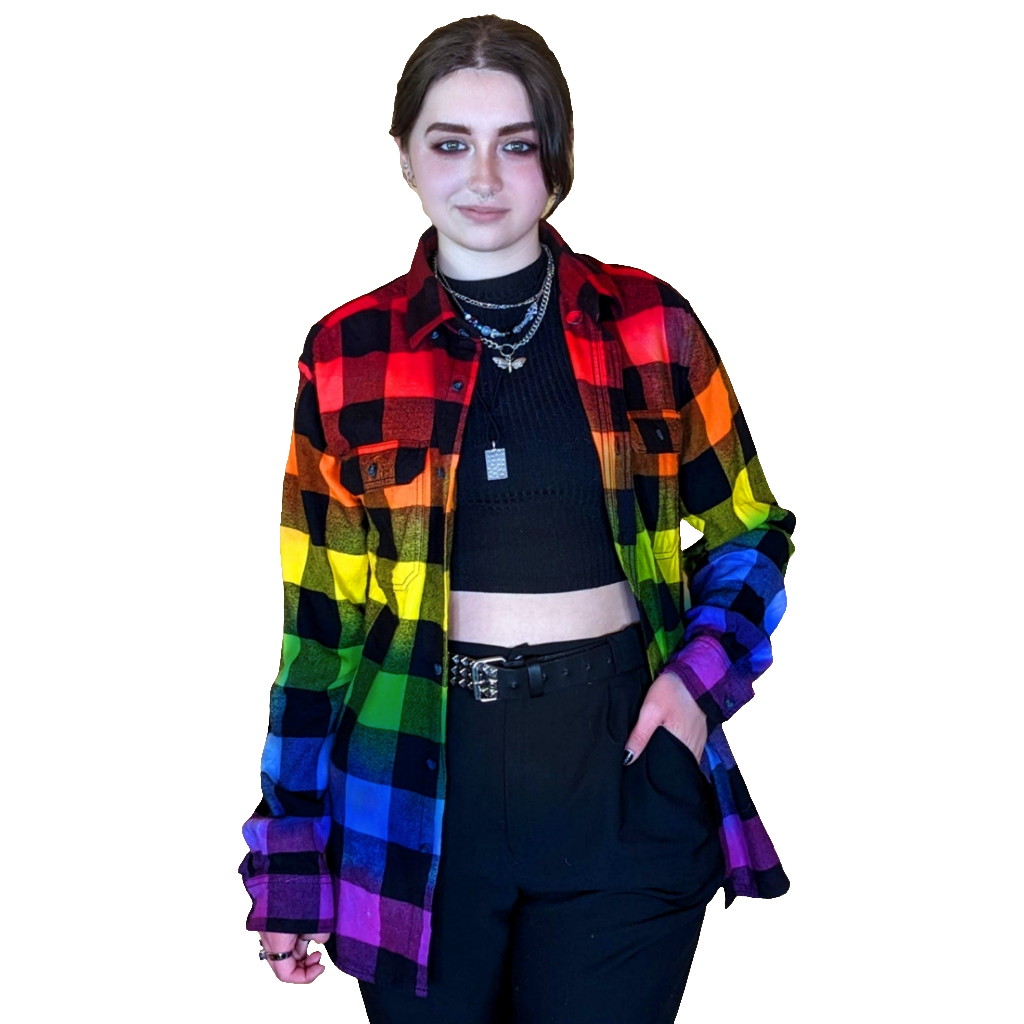 Tie Dye Rainbow Flannel - Rainbow Pride Flag Buffalo Plaid Shirt