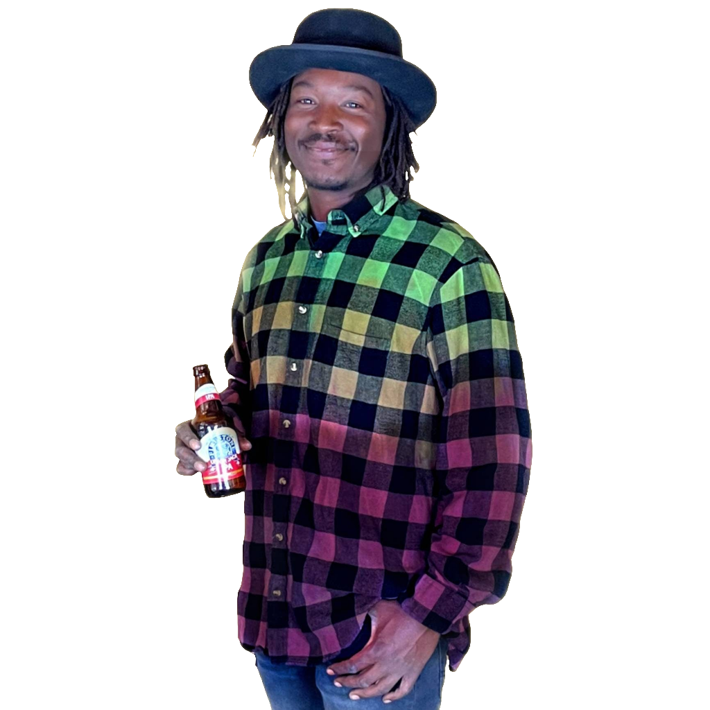 Men's Grunge Flannel - Earth Tone Tie Dye Rasta Buffalo Plaid Shirt