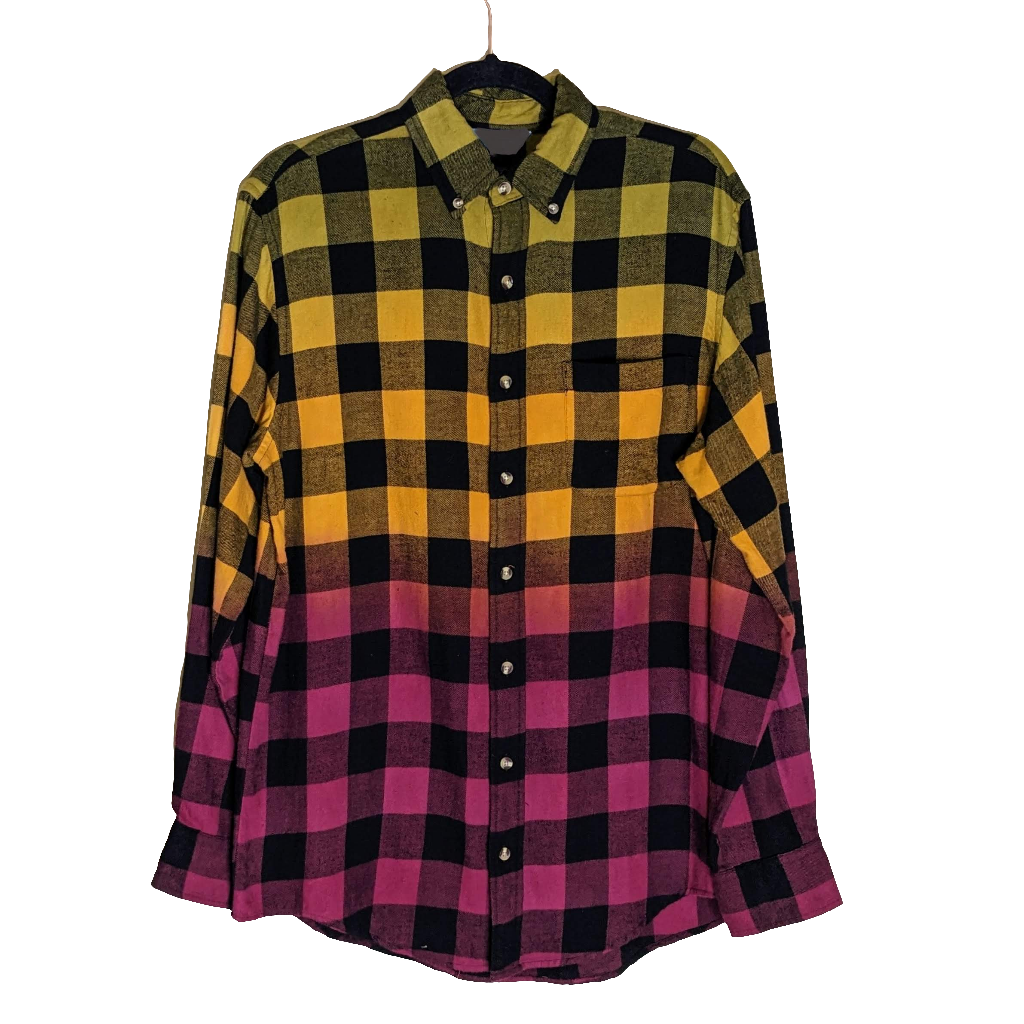 Oversized Grunge Flannel - Earth Tone Tie Dye Rasta Buffalo Plaid Shirt