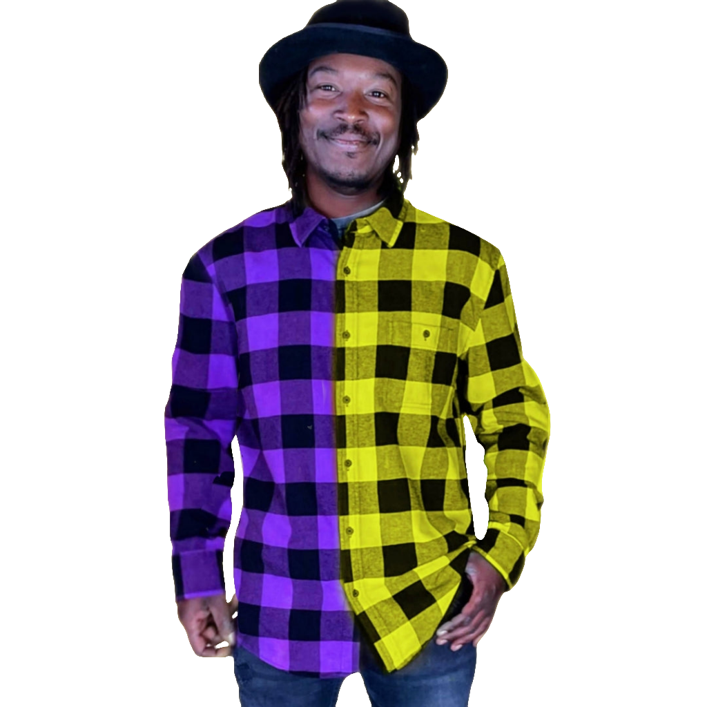 Men's Purple and Neon Yellow Flannel - Custom Tie Dye Color Split Buffalo Plaid Shirt