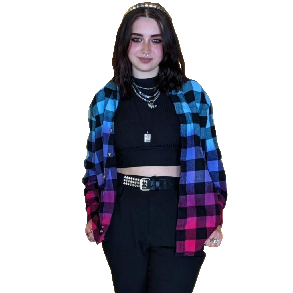 Women's Oversized Tie Dye Flannel - Custom Blue Purple Pink Color Fuse Buffalo Plaid Shirt