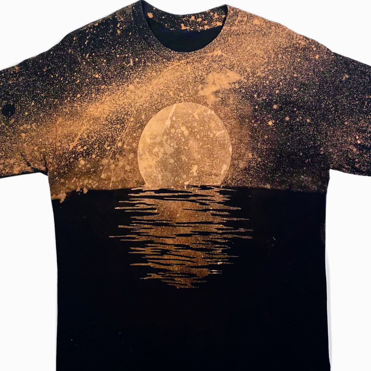 Handmade Reverse Tie Dye Galaxy Moon Graphic Tee Acid Wash T Shirt