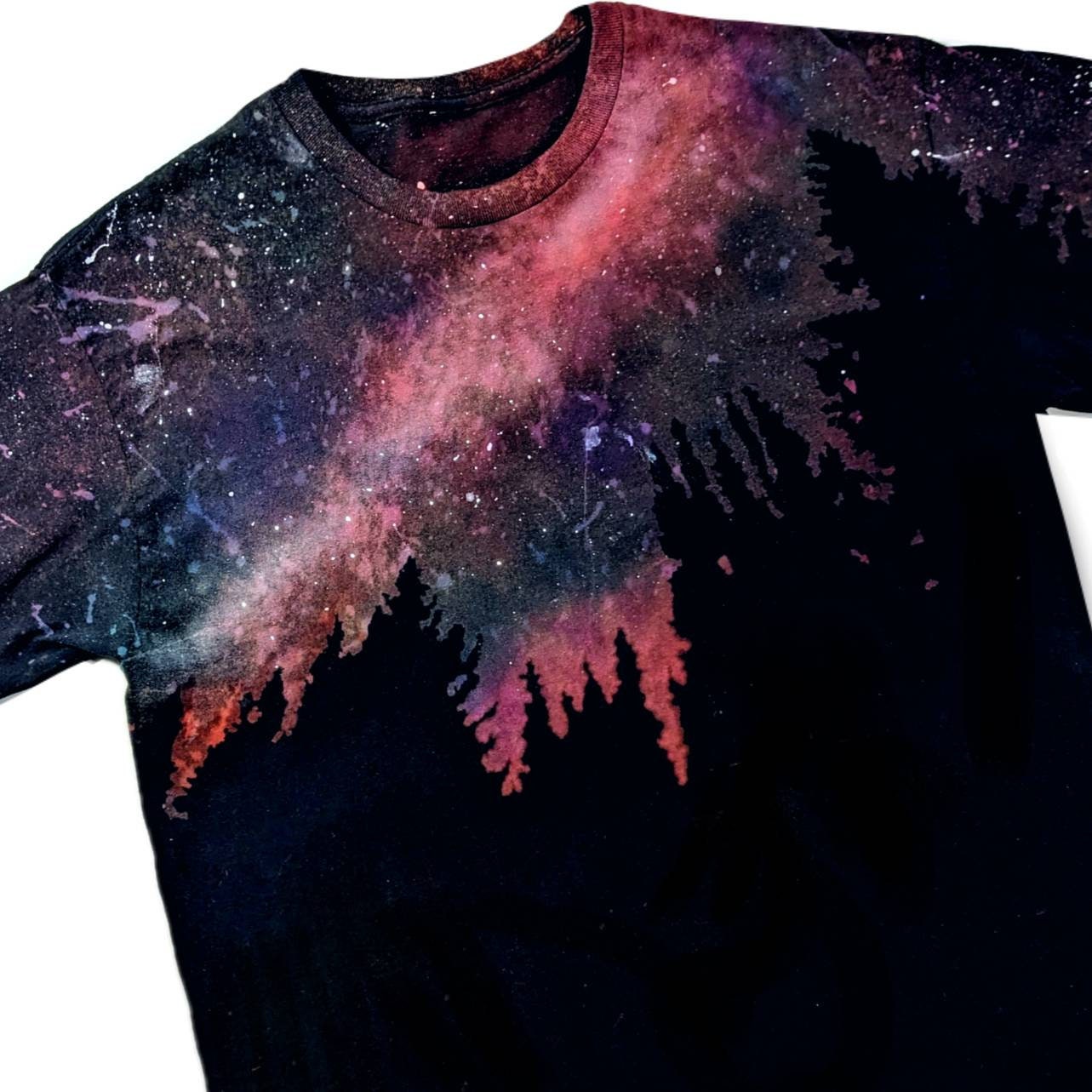 Reverse Dye Galaxy Forest Tee - Custom Acid Wash T Shirt