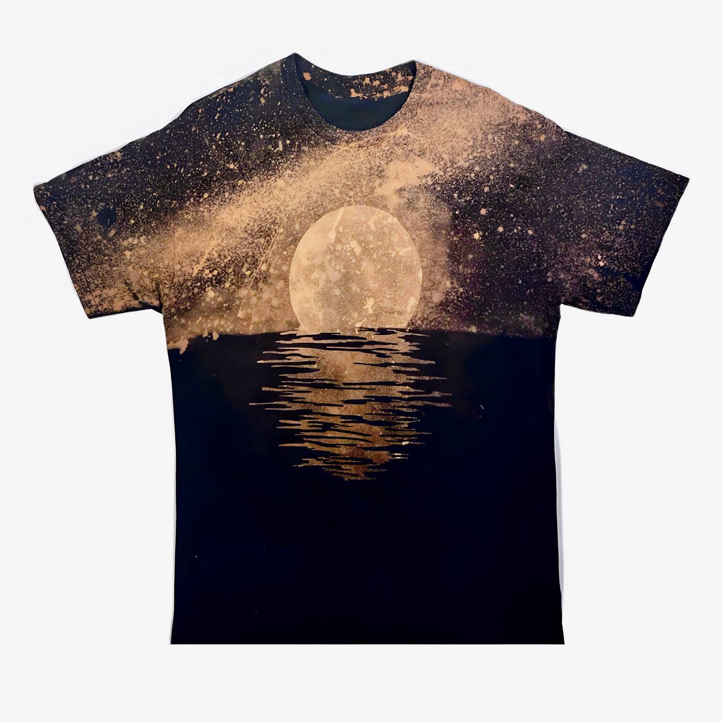 Bleached Out Full Moon Tee - Custom Acid Wash T Shirt