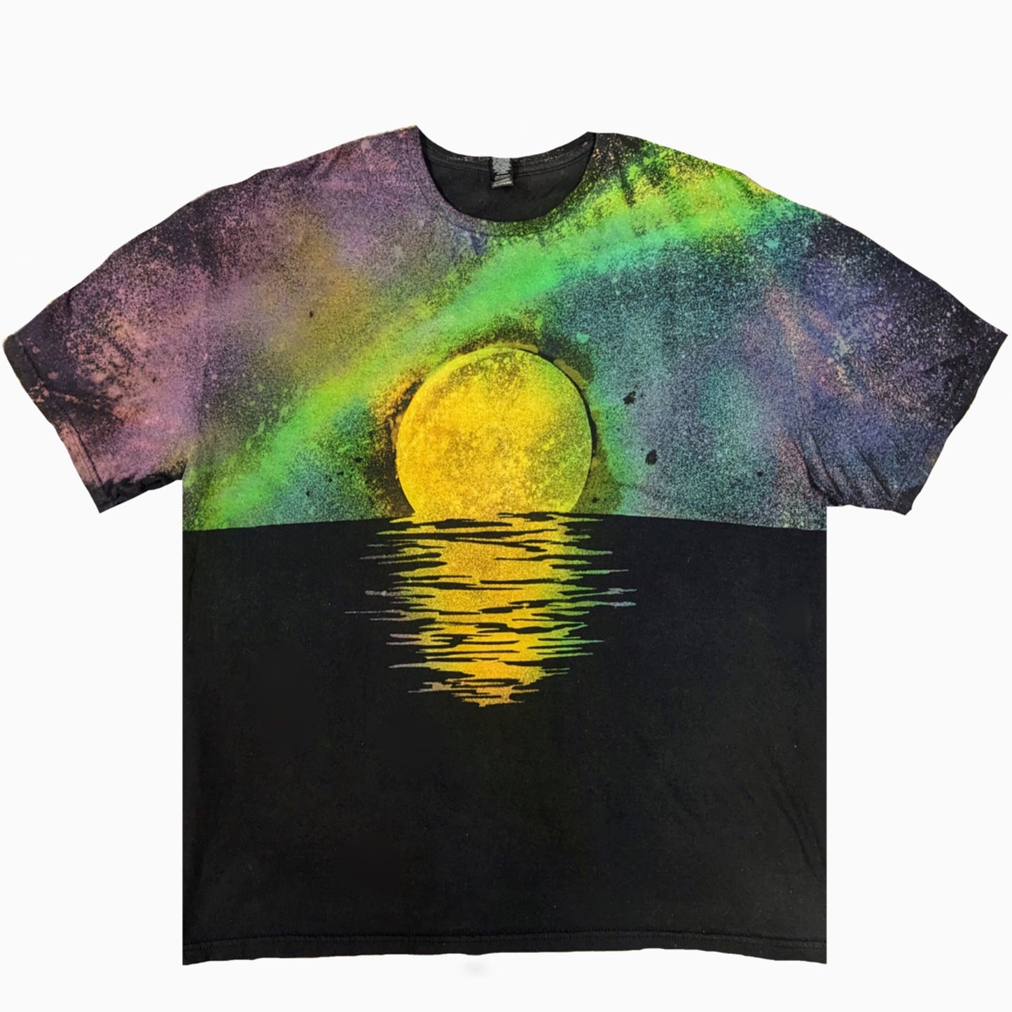 Reverse Dye Northern Lights Moon Tee - Custom Acid Wash T Shirt