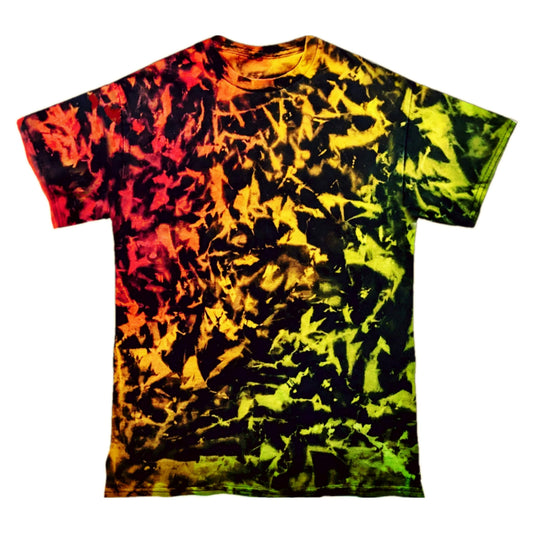 Reverse Tie Dye Reggae T-Shirt Crumple Acid Wash Shirt Oversized Rasta Gradient Black Bleach Distressed Red Yellow Green Top Custom Scrunch