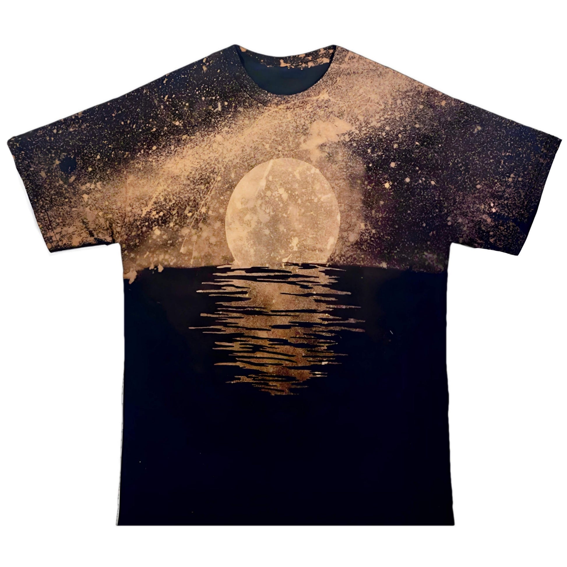 Handmade Bleach Moon Graphic Tee - Oversized Reverse Tie Dye Galaxy T Shirt - Acid Wash Summer Night Beach Shirt - male Festival Fashion