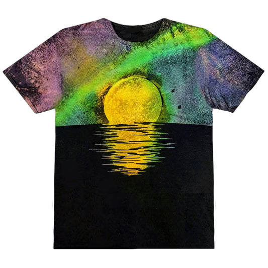 Reverse Dye Northern Lights Moon Tee - Custom Acid Wash T Shirt