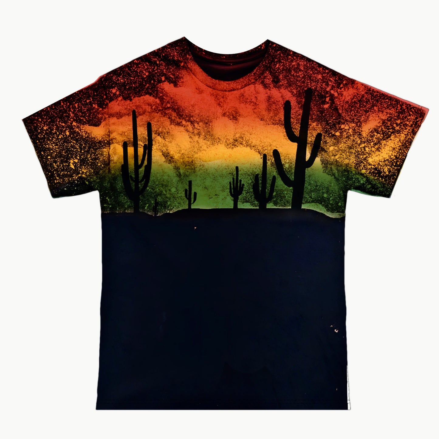 Reverse Dye Rasta Cactus Tee - Custom Acid Wash T Shirt