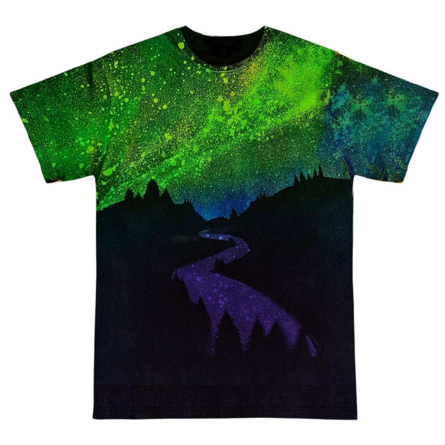 Reverse Dye Northern Lights Country Road Tee - Custom Acid Wash T Shirt