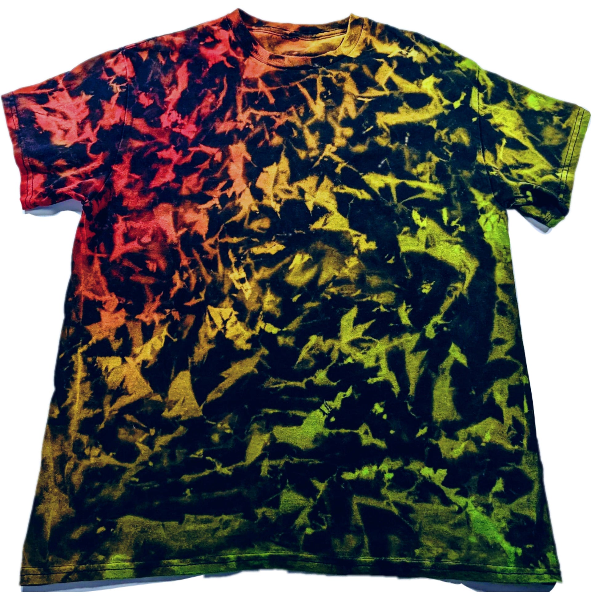 Unique Rasta Reverse Tie Dye T-Shirt Reggae Crumple Acid Wash Tee